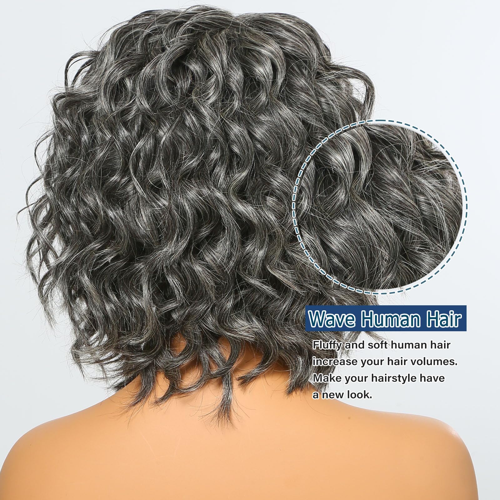Baohuke 12'' Glueless Salt And Pepper Human Hair Wigs Water Wave Grey Bob Wig Human Hair 5X5 Hd Lace Closure Pre Cut Pre Plucked