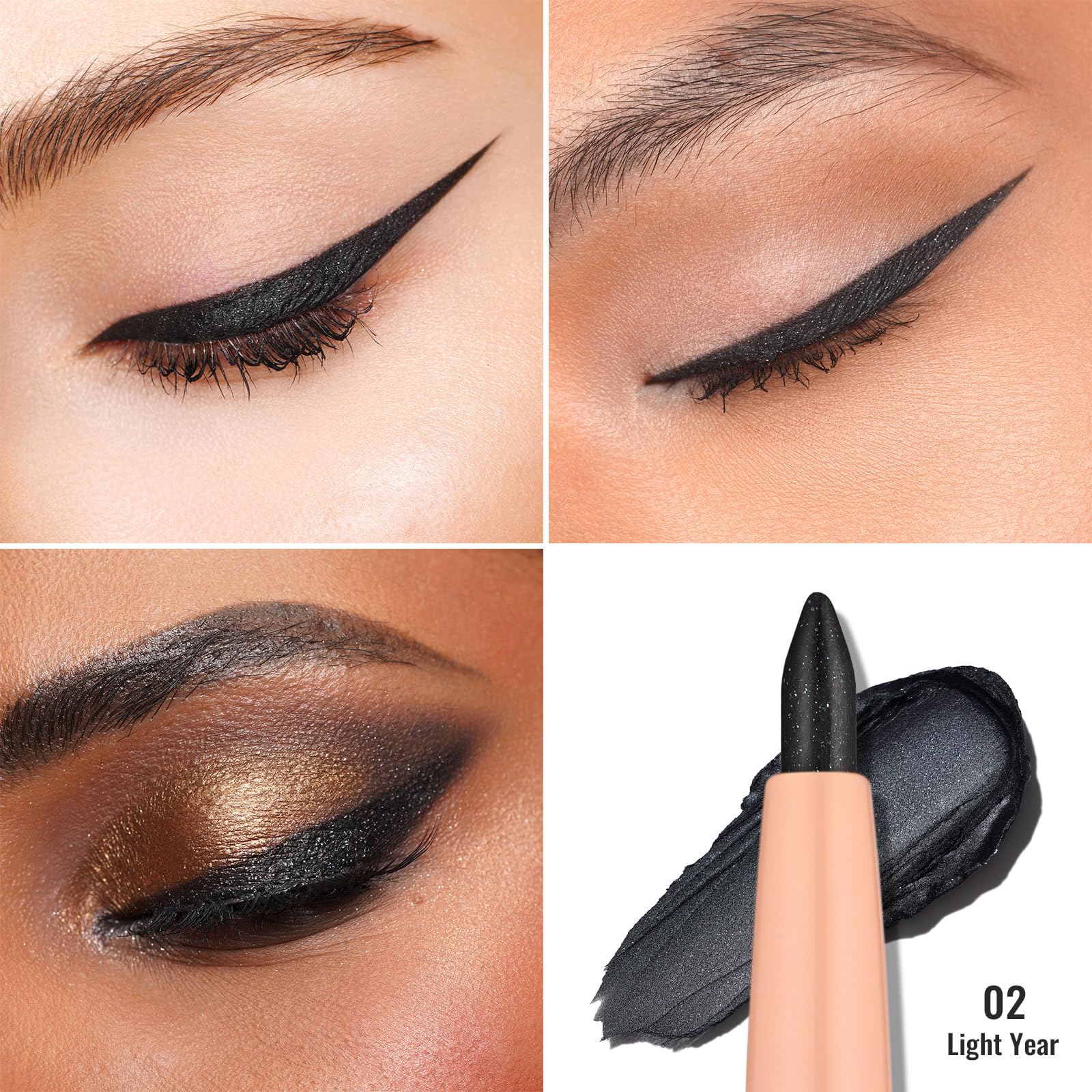 Oulac Shimmer Black Eyeliner Pencil, Waterproof Retractable Eye Liner Pen, Smooth And Creamy Eye Makeup For Precision Applicatio