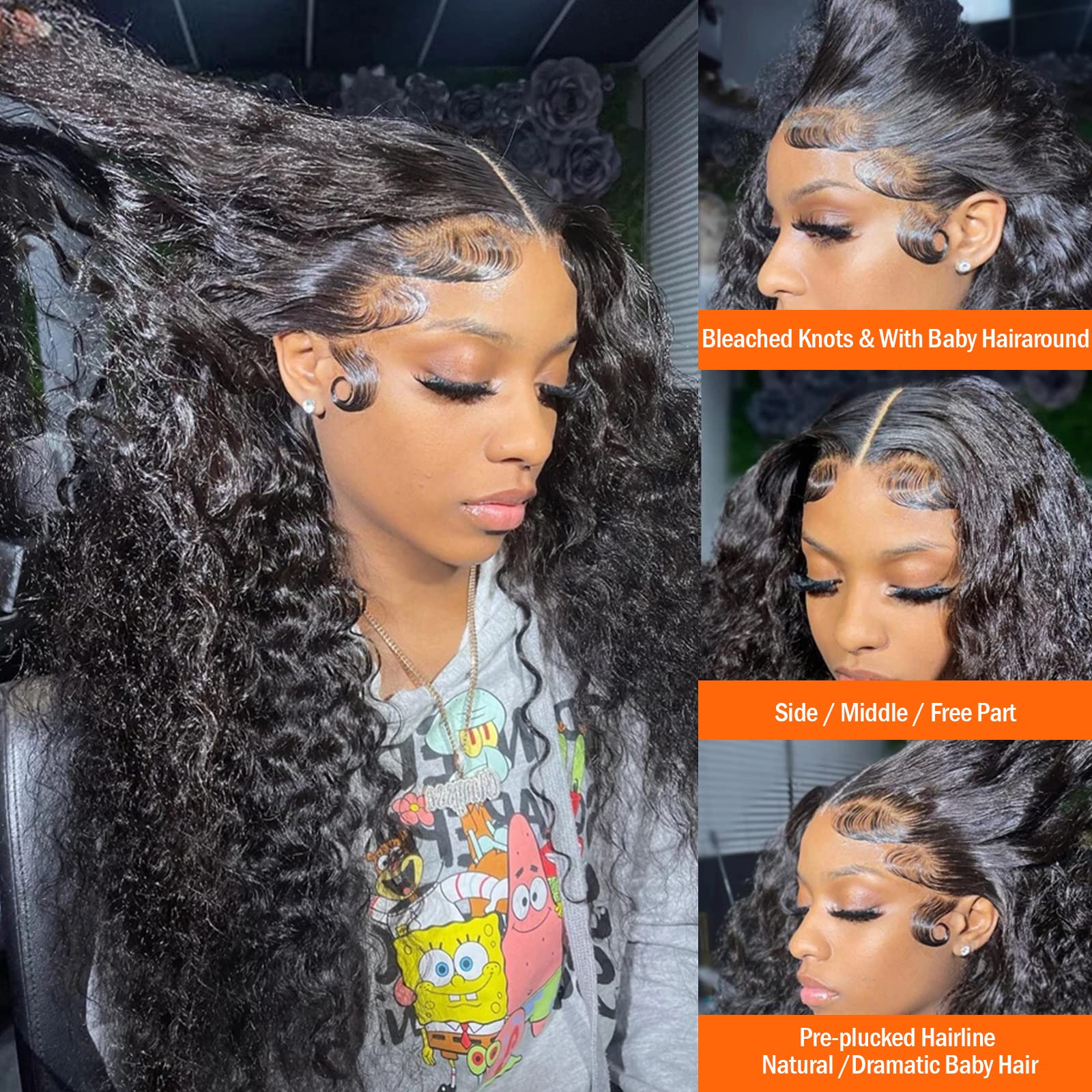 Aisi 13X4 Deep Wave Lace Front Wigs Human Hair 180% Density Wet And Wavy Front Wigs Human Hair Hd Lace Glueless Wigs For Black W