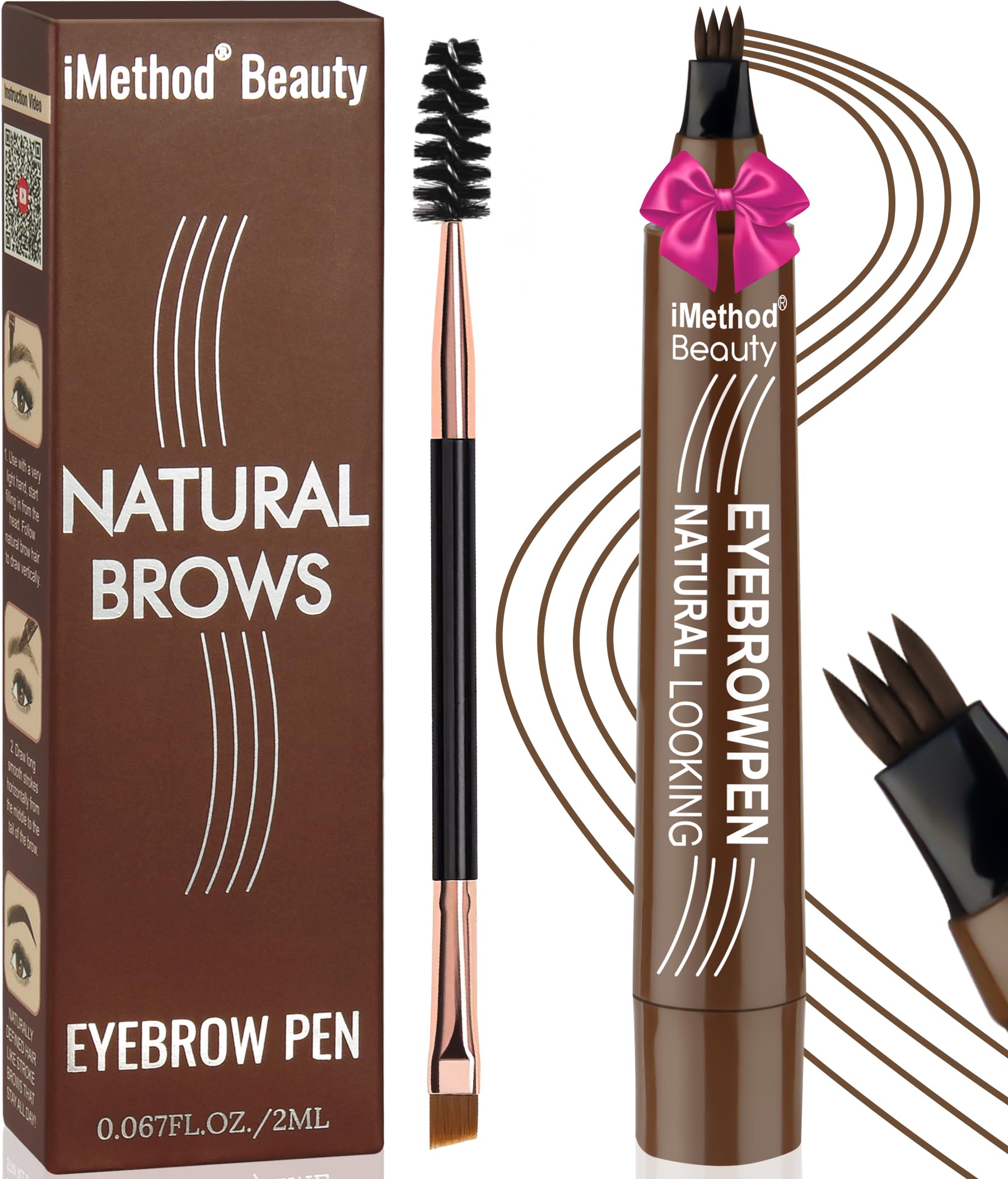 iMethod Eyebrow Pen - Eyebrow Pencil Magical Upgraded Eye Brow Pencils for Women with 4 Fork Tip & Spoolie Brush for Hair-Like N