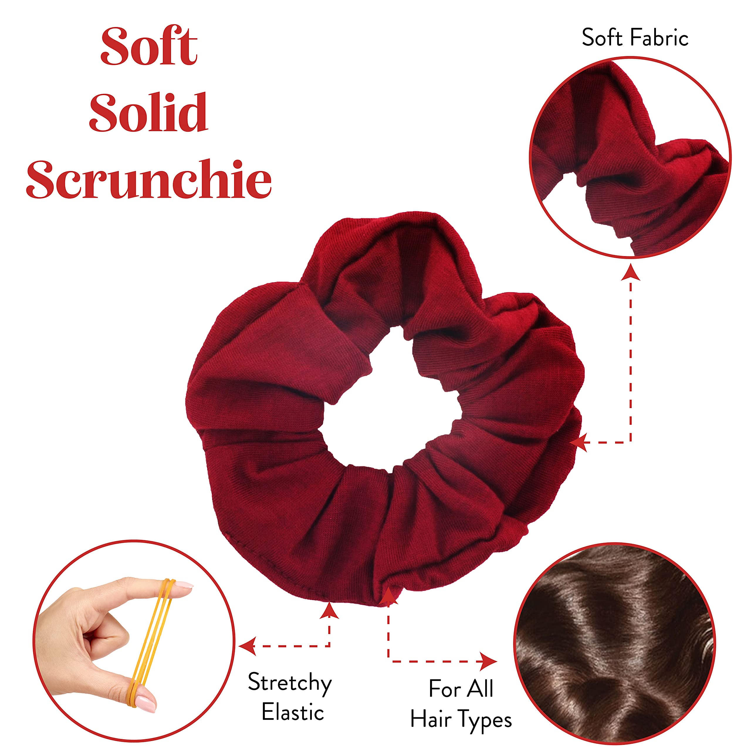 12 Pack Solid Hair Ties Scrunchies (Burgundy)