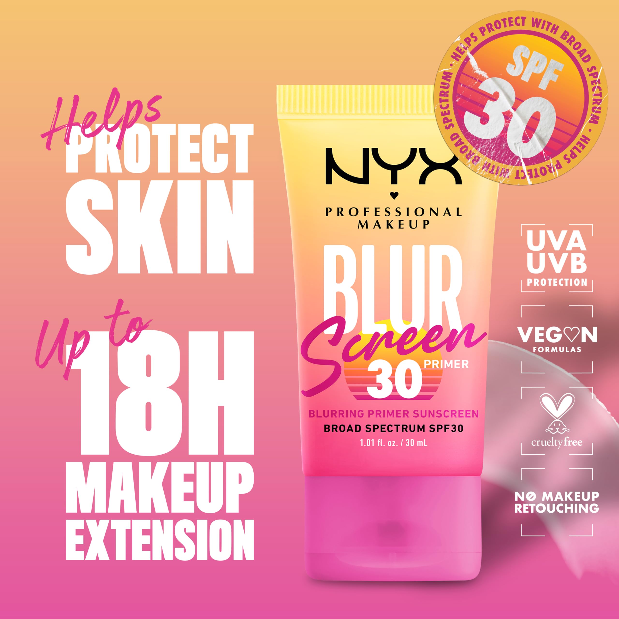 Nyx Professional Makeup Blurscreen Spf 30 Primer, 3-In-1 Blurring Makeup Primer With Sunscreen, Vegan Formula With No White Cast