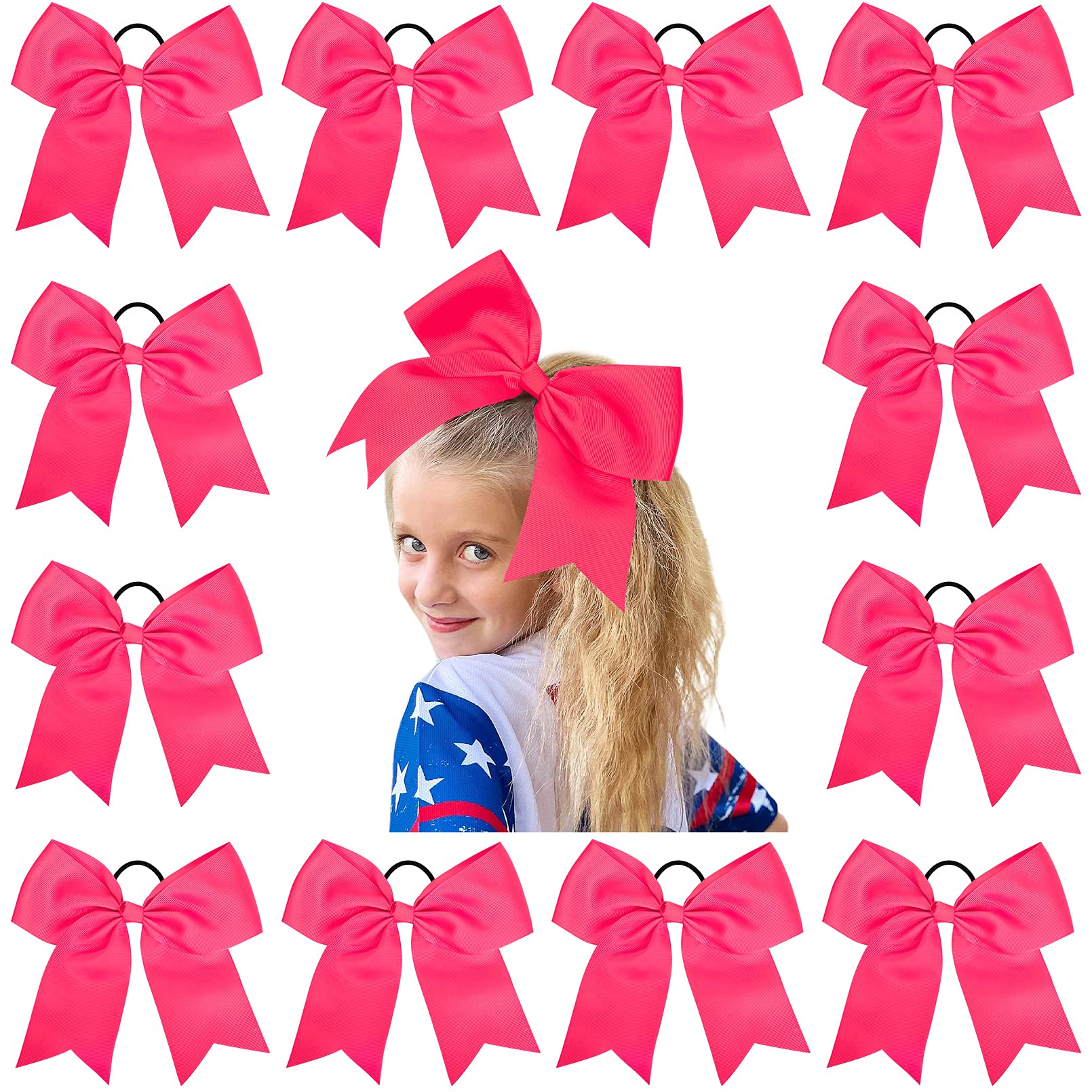 8'' Large Cheer Bows Ponytail Holder Girls Elastic Hair Ties Bulk Pink Accessories for Women Youth Toddler Football Sports
