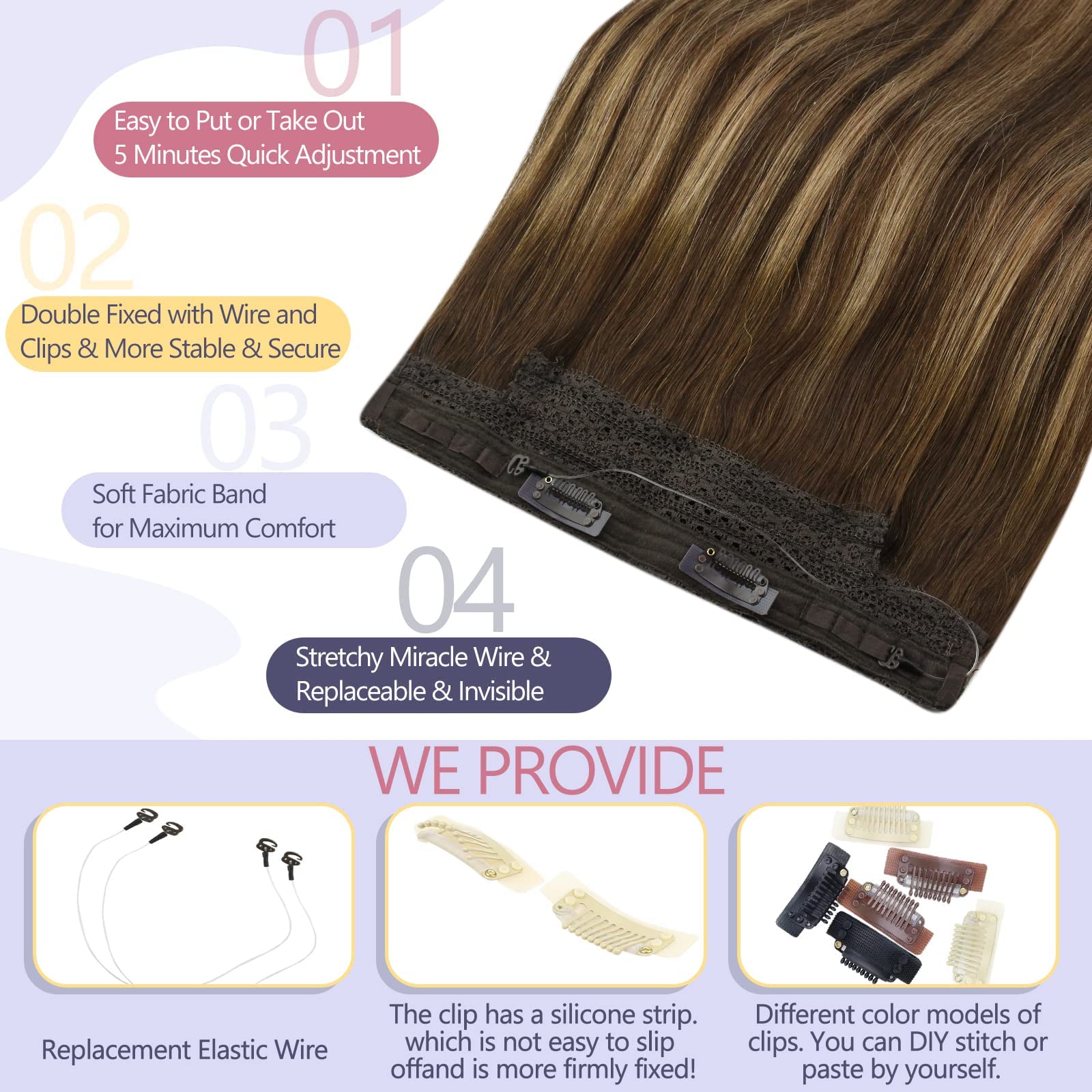 Sunny Wire Hair Extensions Balayage 80G Dark Brown Roots Caramel Blonde Ombre Fish Line Hair Extensions Brown Secret Wire Hair E
