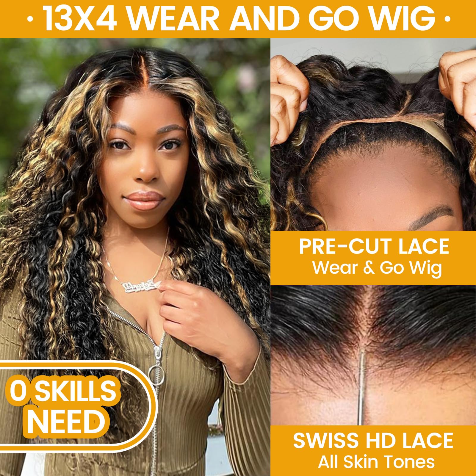 Aisi 13X4 Highlight Ombre Deep Wave Lace Front Wigs Human Hair Wear And Go Glueless Wig Pre Plucked Cut No Glue For Black Women