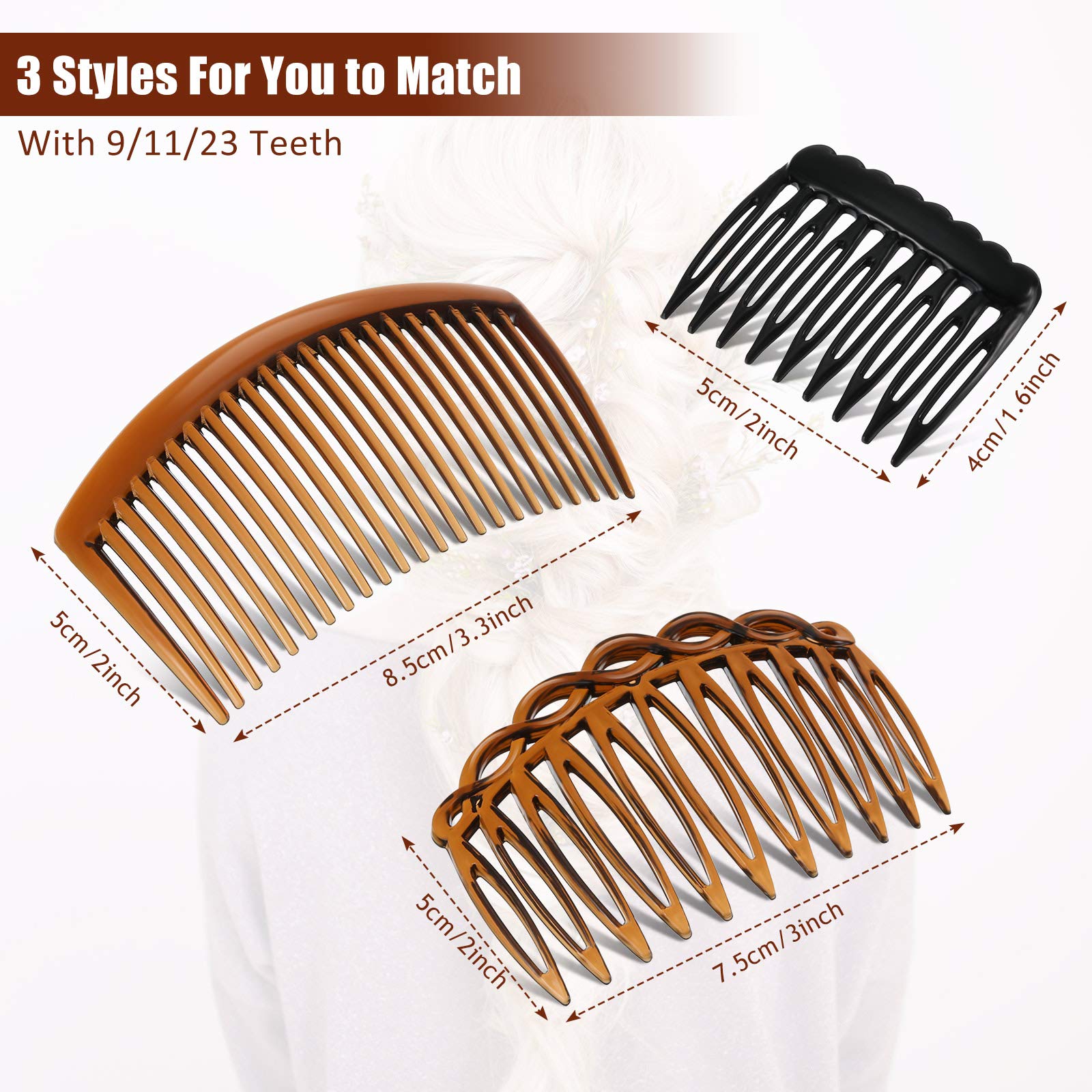 24 Pieces French Hair Side Combs Set Plastic Twist Comb Hair Clip Combs Accessories For Girls Women (9/11 /23 Teeth Side)