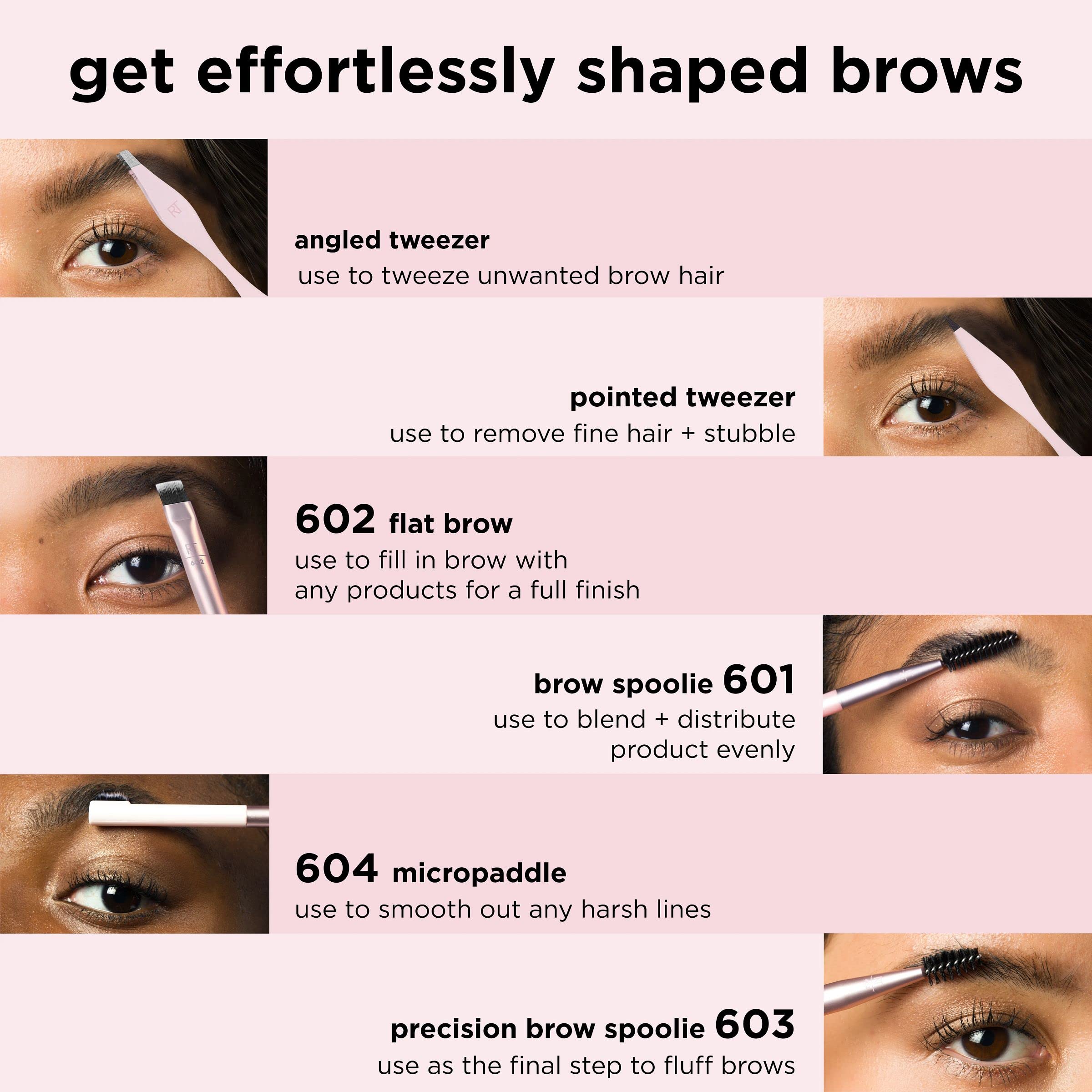 Real Techniques Brow Shaping Set, Spoolie, Brow Brushes, Tweezers, Dual-Ended Eyebrow Tools, For Styling,  Shaping Eyebrows, get