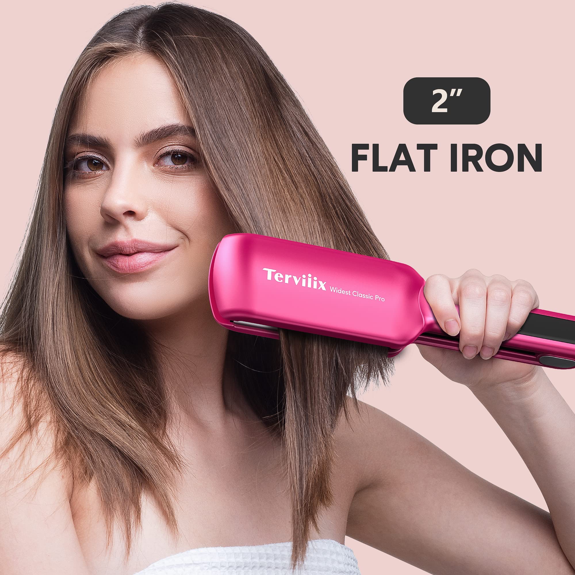 Terviiix Flat Iron Hair Straightener, 2 Inch Widest Ceramic Flat Iron for Hair, Professional Straightening Irons with Adjustable