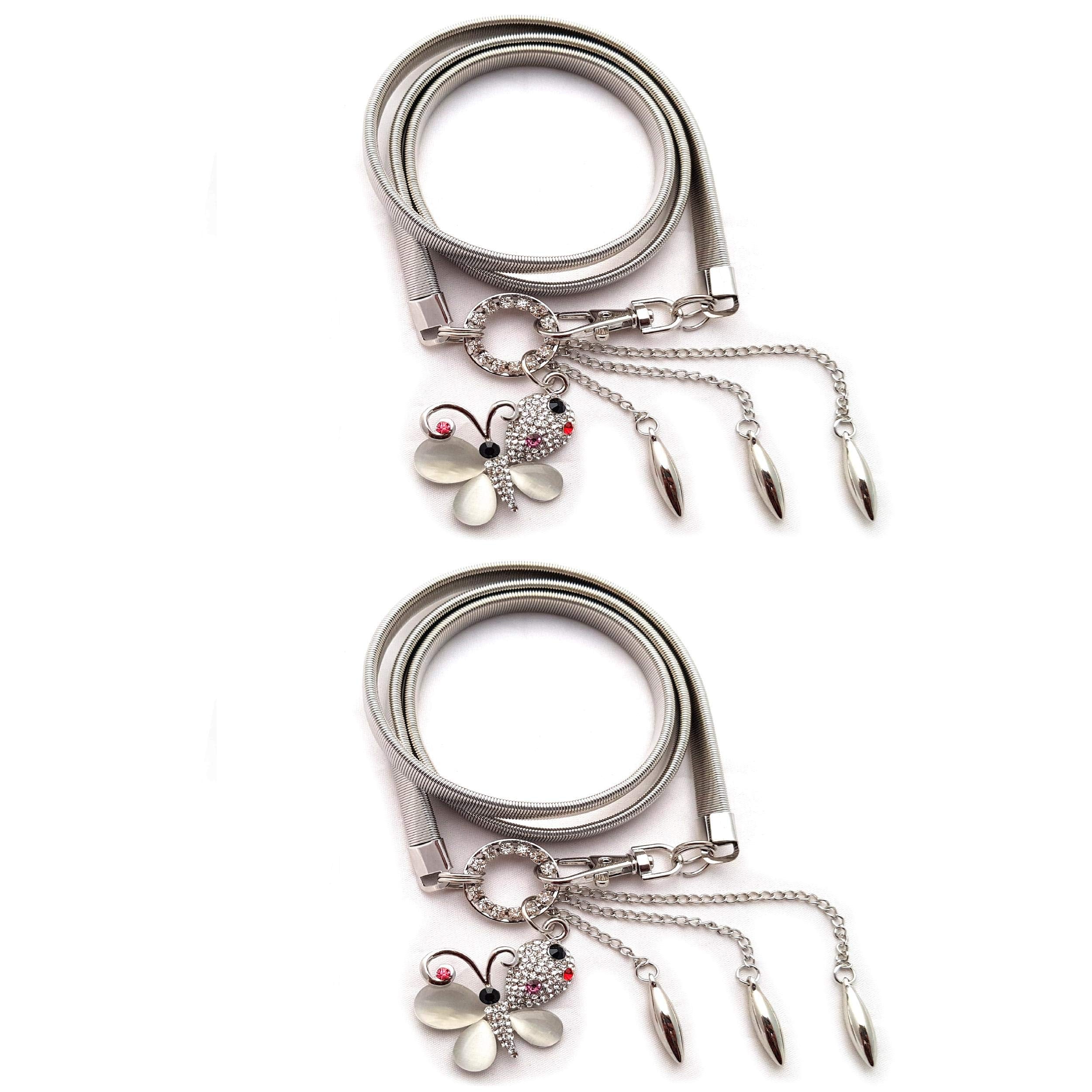 Vritraz Women Girl Fashion Metal Stretchable Silver Plated Belly Chain Waist Belt Jewellery Gift Kamarband (Pack Of 2)