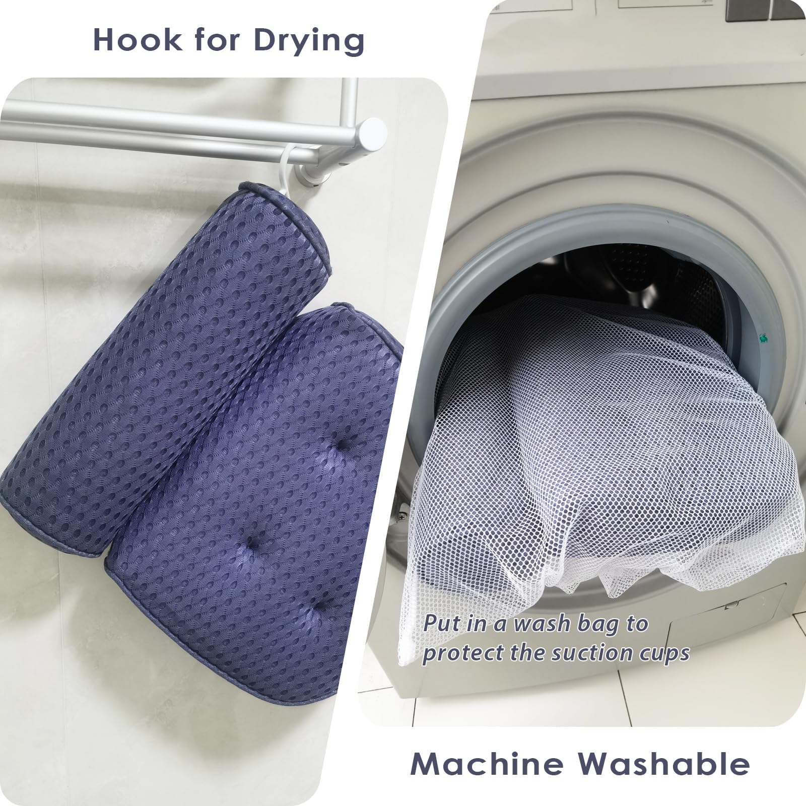 Aeroivi Bathtub Pillow Headrest Bath Pillows For Tub Neck And Back Support With Non Slip Suction Cups Spa Bath Cushion Dark Blue