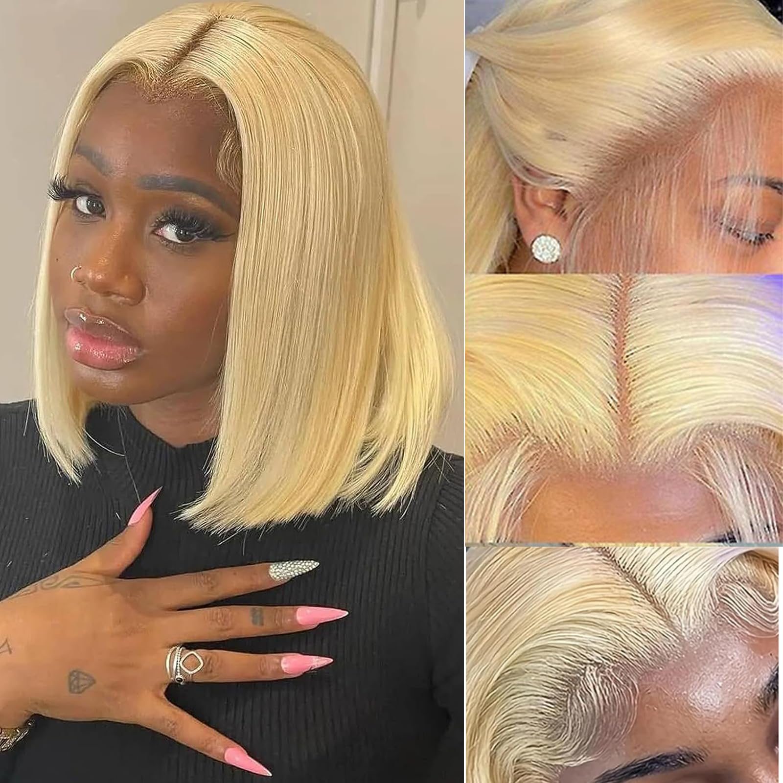 613 HD Blonde Bob Wig Human hair 13x4 Blonde Lace Front Wigs Human Hair Pre Plucked with Baby Hair 12 Inch 613 Lace Frontal Wig 
