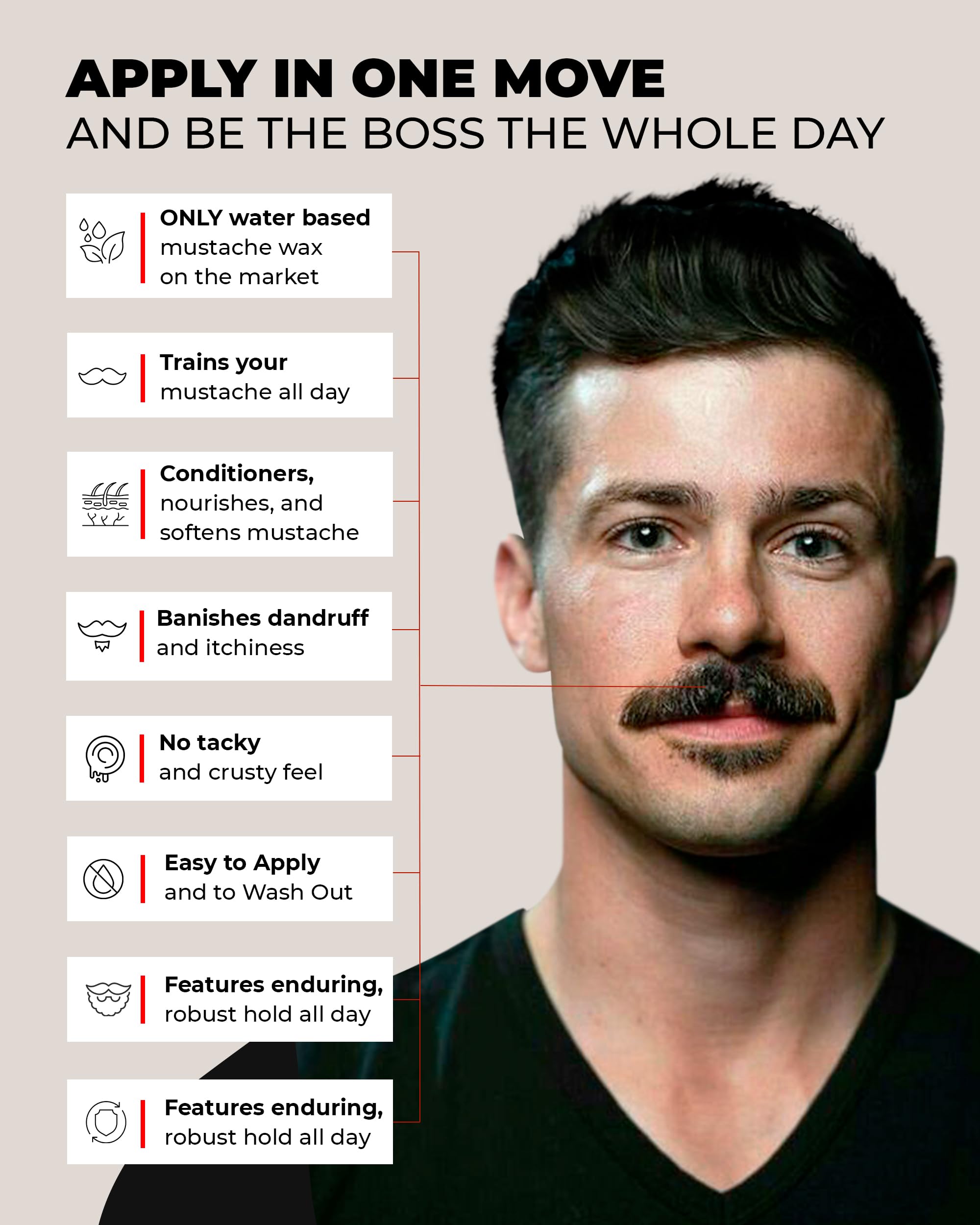 Bossman Mudstache Unscented Mustache Wax For Men (1 Oz) - Strong 24-Hour Hold, Non-Tacky & Easy To Apply For Taming & Styling