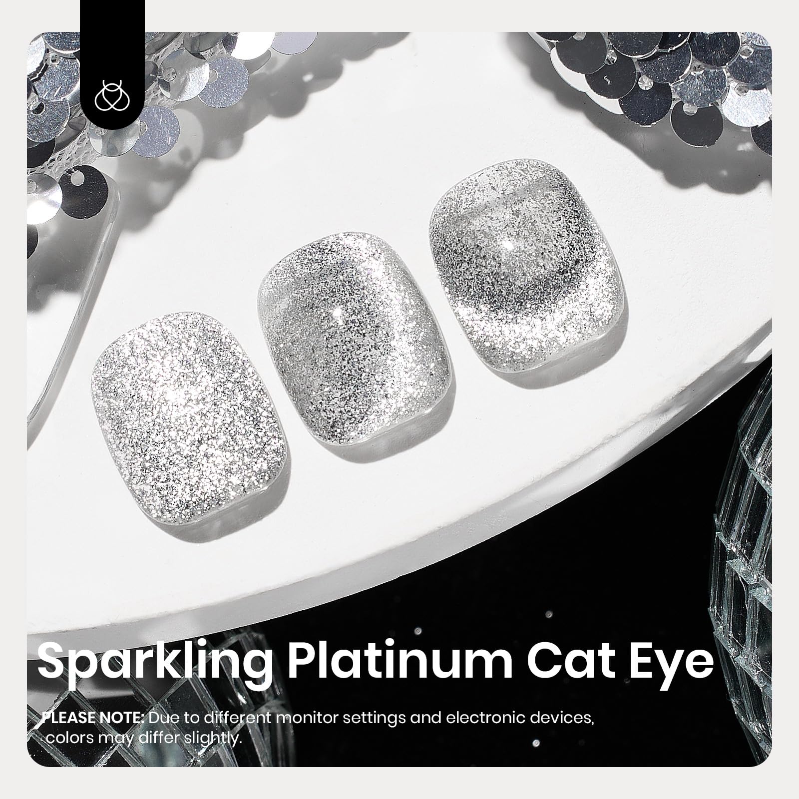 Beetles Cat Eye Gel Nail Polish, 15Ml Silver Glitter Gel Nail Polish, Holographic Glitter Silver Cat Eye Gel Nail Polish Magnet,