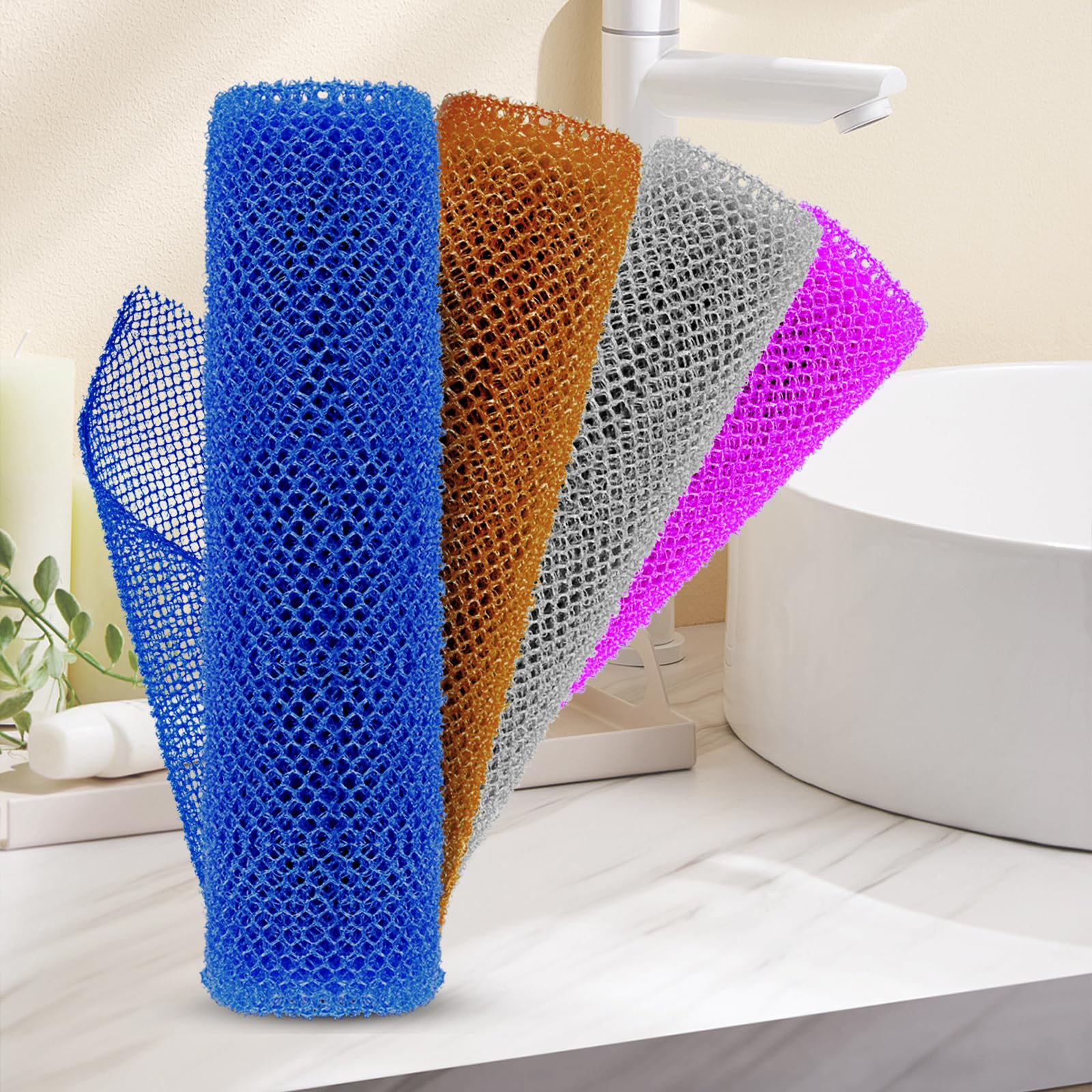 African Net Sponge For Deep Exfoliation - 4 Pieces African Net Sponge Authentic, Exfoliating Washcloth, Long-Lasting African Exf