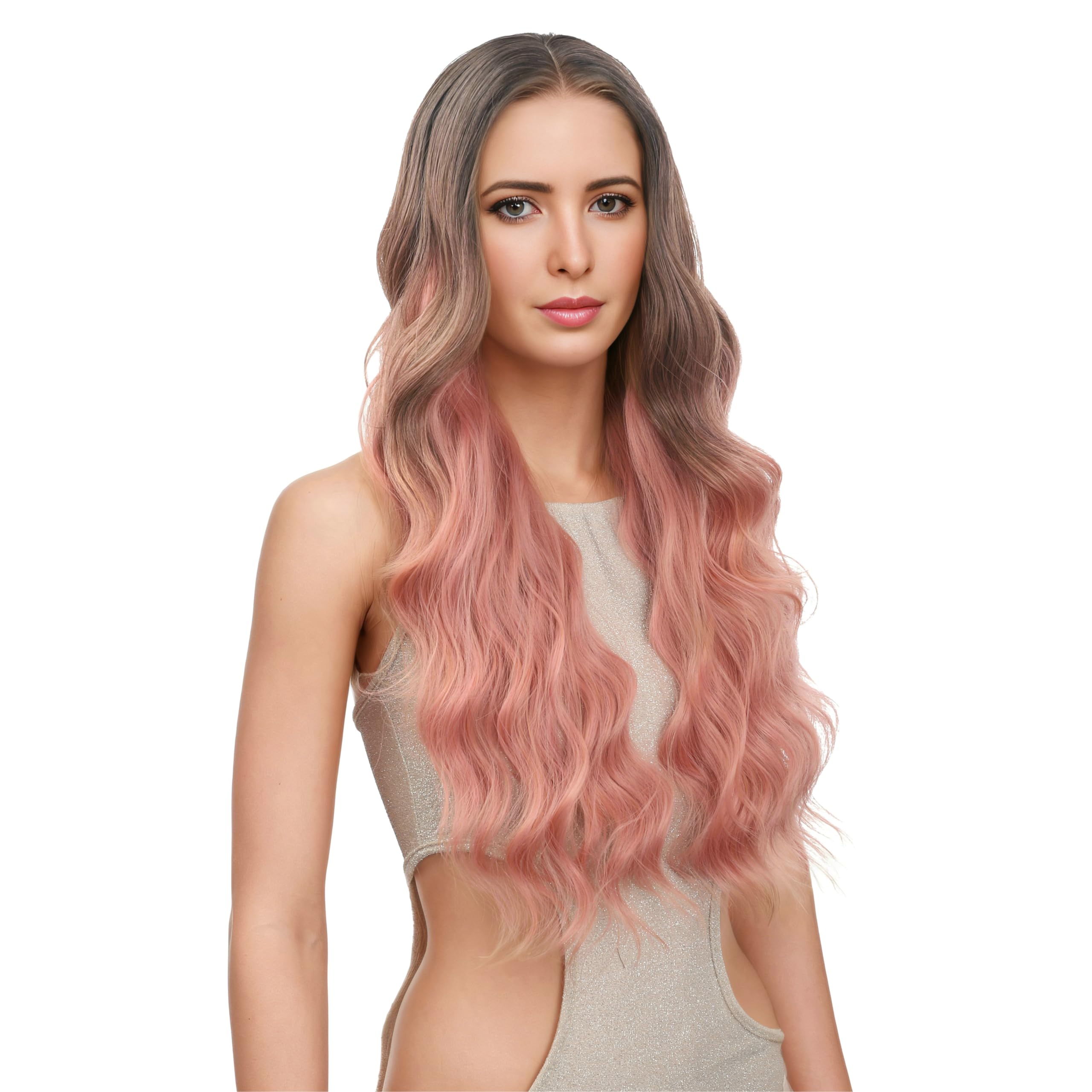 FUTAI Long Wavy Wig 30 Inch Ombre Pink HD Front Lace Body Curly Synthetic Hair Wigs for Women Professional Female Diverse Styles