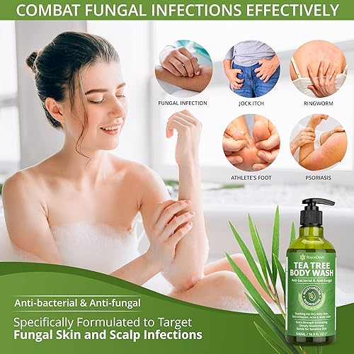 Roycederm Antifungal Body Wash - Tea Tree, 16.9 Fl Oz, Green - For Acne, Tinea Versicolor, Jock Itch, Athlete's Foot, Body Odor