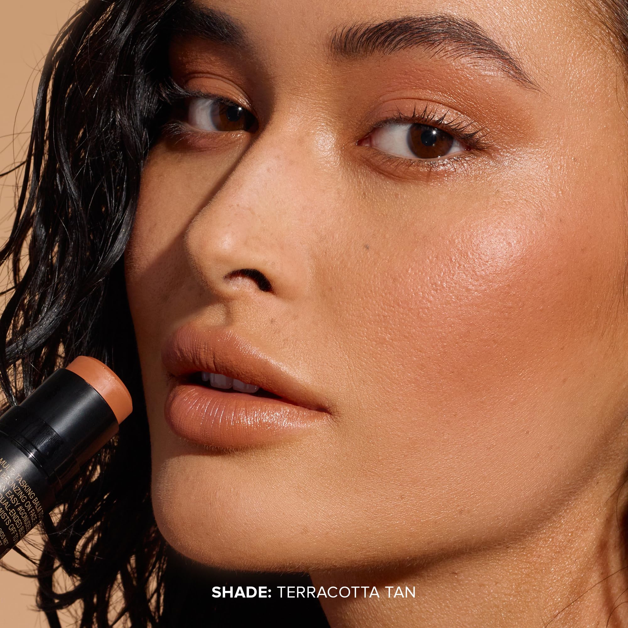 Nudestix Nudies Matte Cream Bronzer 3-In-1 All Over Face Colour For Face, Eyes, And Lips W/Blending Brush (Terracotta Tan)