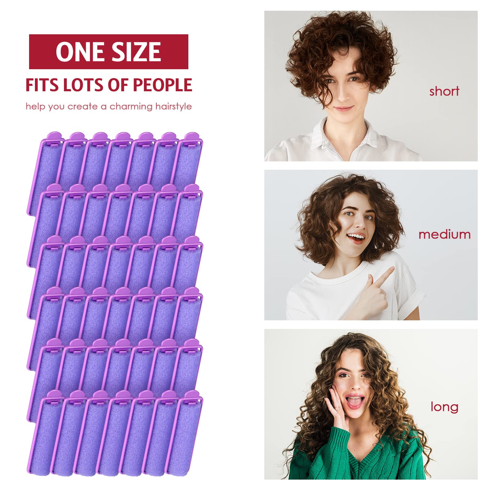 43-Piece Foam Sponge Hair Rollers Set With 42 Soft Flexible Curlers, Stainless Steel Rat Tail Comb, And Pintail Comb (Purple)