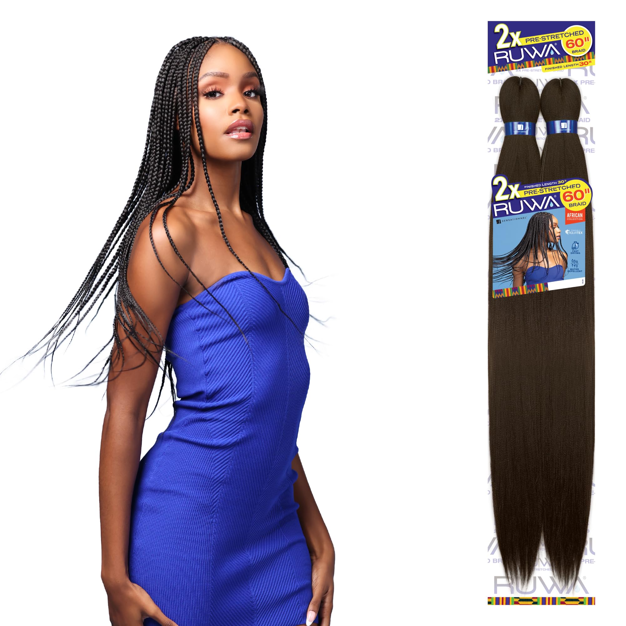 Sensationnel Ruwa Prestretched Braiding Hair - 2X Ruwa 30Inch Water Repellent Kanekalon Fast Dry Synthetic Braid In Hair Extensi