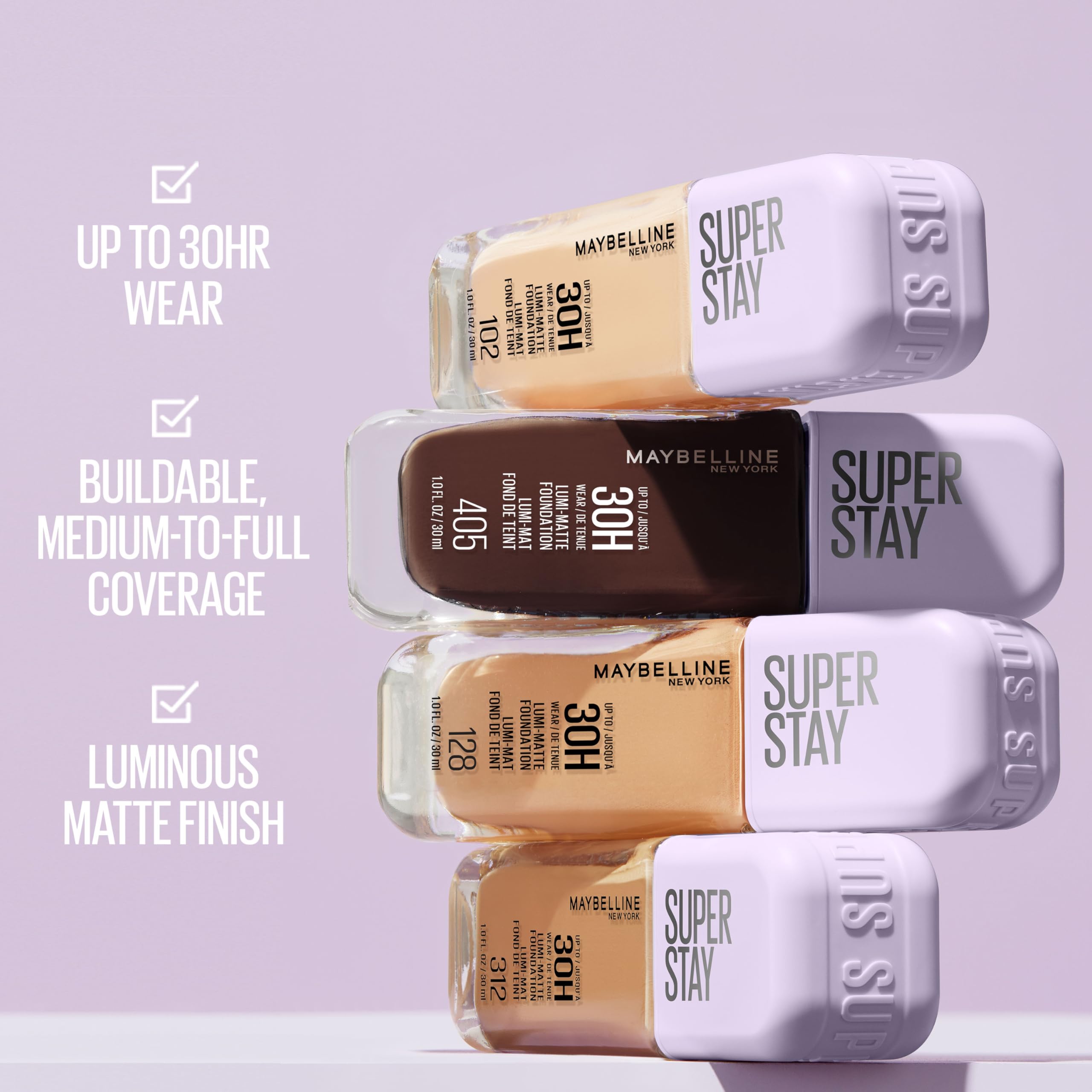 Maybelline Super Stay Lumi-Matte Foundation, Lightweight and Buildable Full Coverage Foundation Makeup For Up To 30HR Wear, 367,