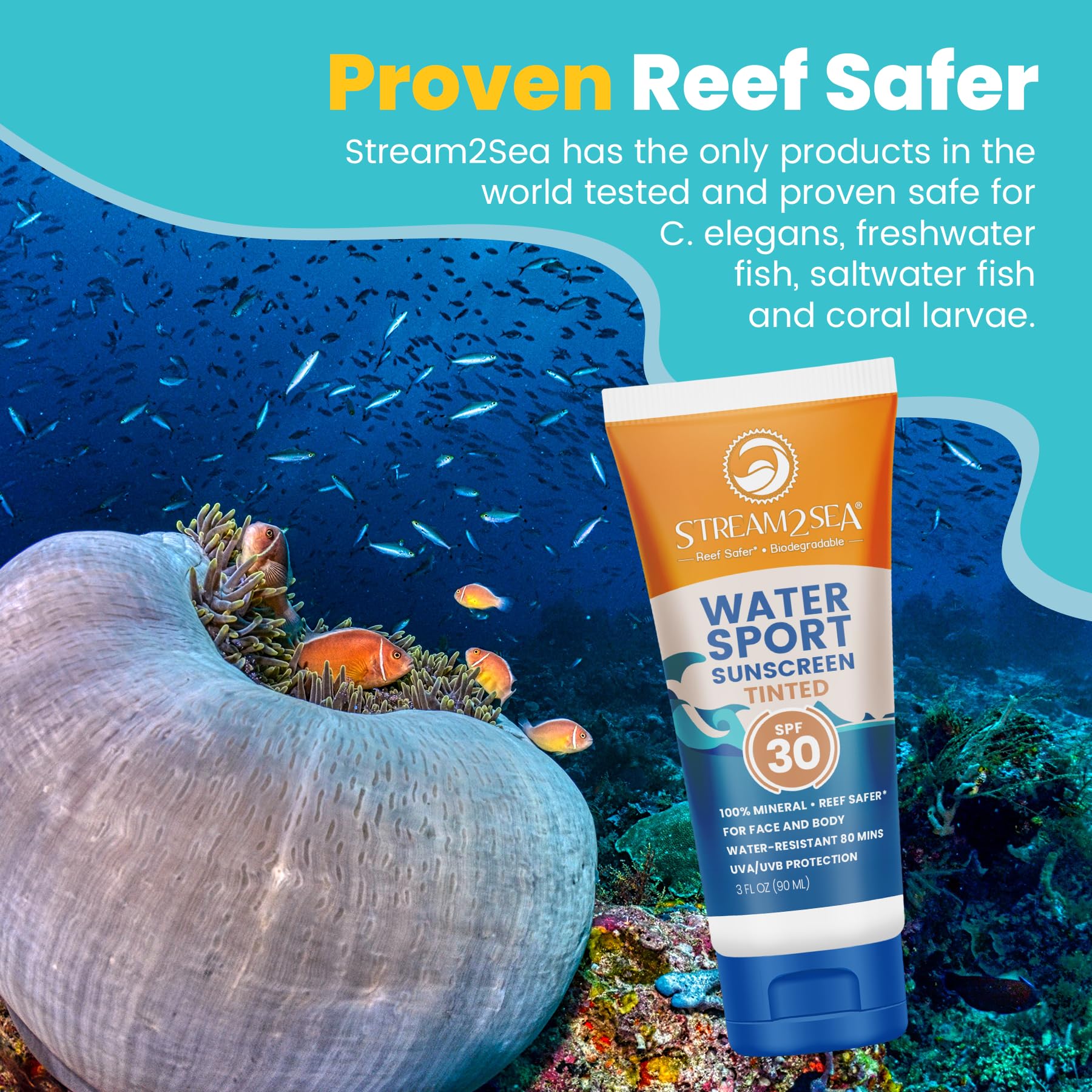 STREAM 2 SEA SPF 20 Tinted Sunscreen Biodegradable and Reef Safe, 1 Fl oz Travel Size Pack of 3, Paraben Free Non Greasy and Moi