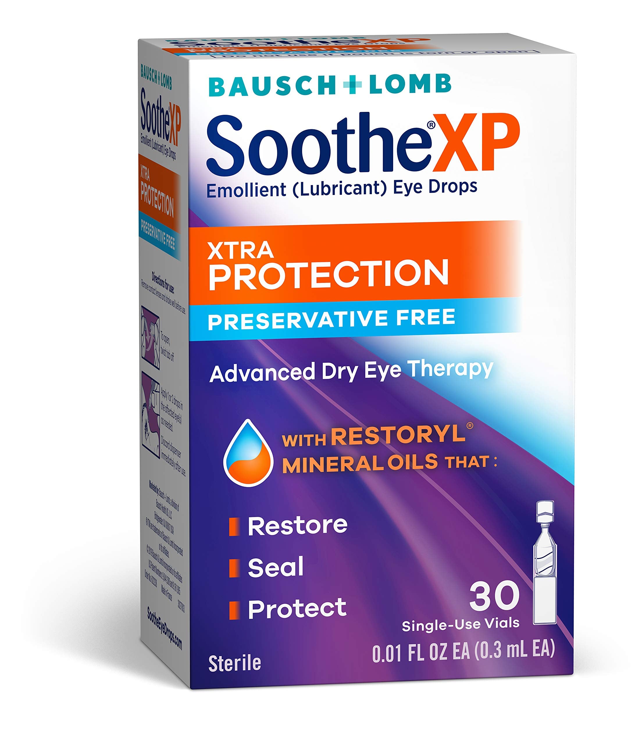 Eye Drops by Bausch  Lomb, Lubricant Relief for Dry Eyes, Soothe XP, Preservative Free, Single Use Dispensers, 03 mL, 30 count
