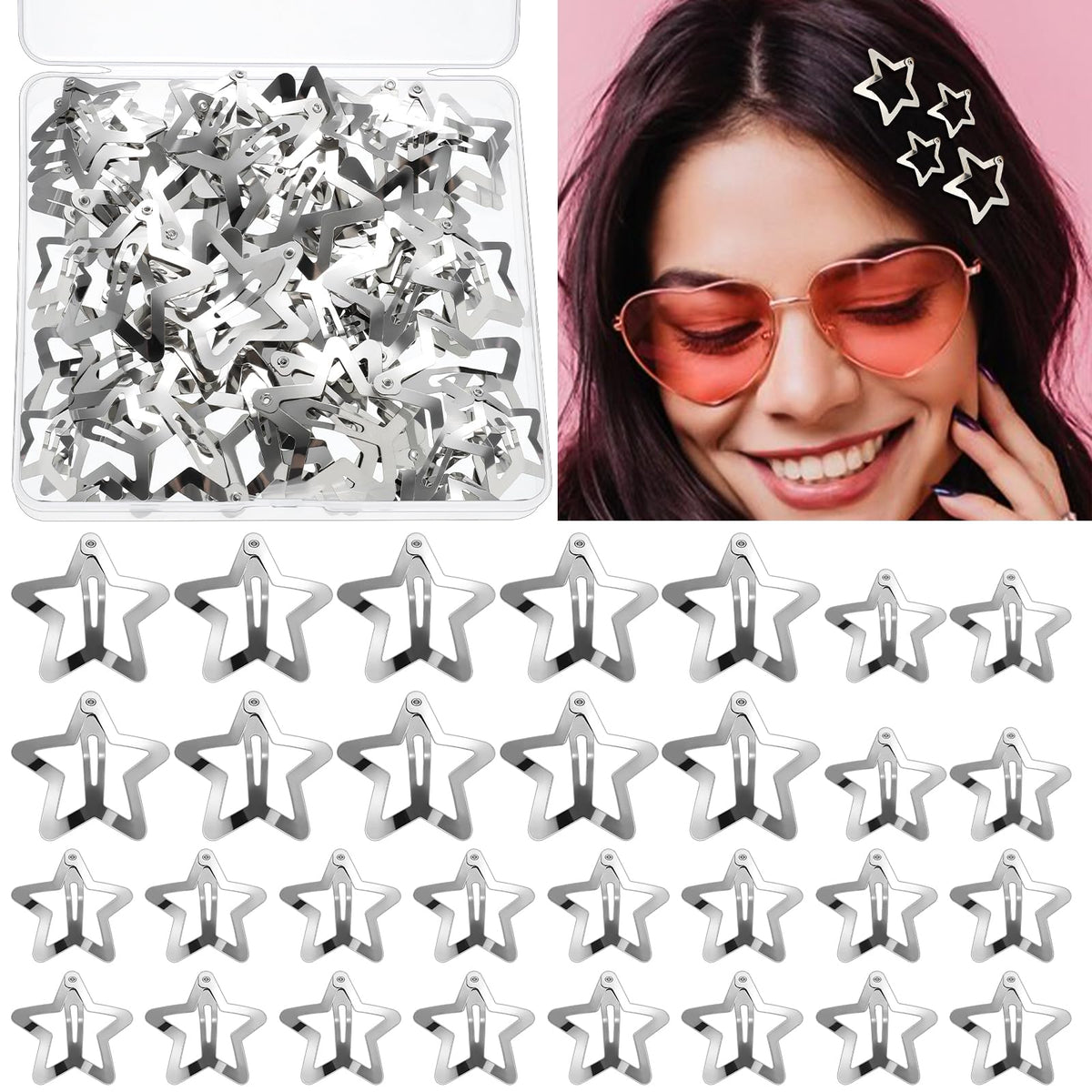 40Pcs Star Hair Clips, 20Pcs 1.6'' Star Snap Star 20Pcs 1.2'' Metal Star Hair Clips Hair Accessories for Girls Women 2000s Y2K S