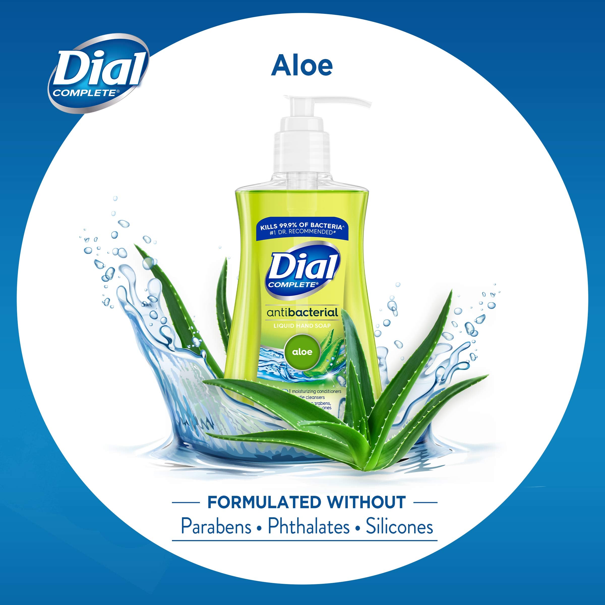 Dial Complete Antibacterial Liquid Hand Soap, Aloe Scent, 7.5 fl oz (12 count)