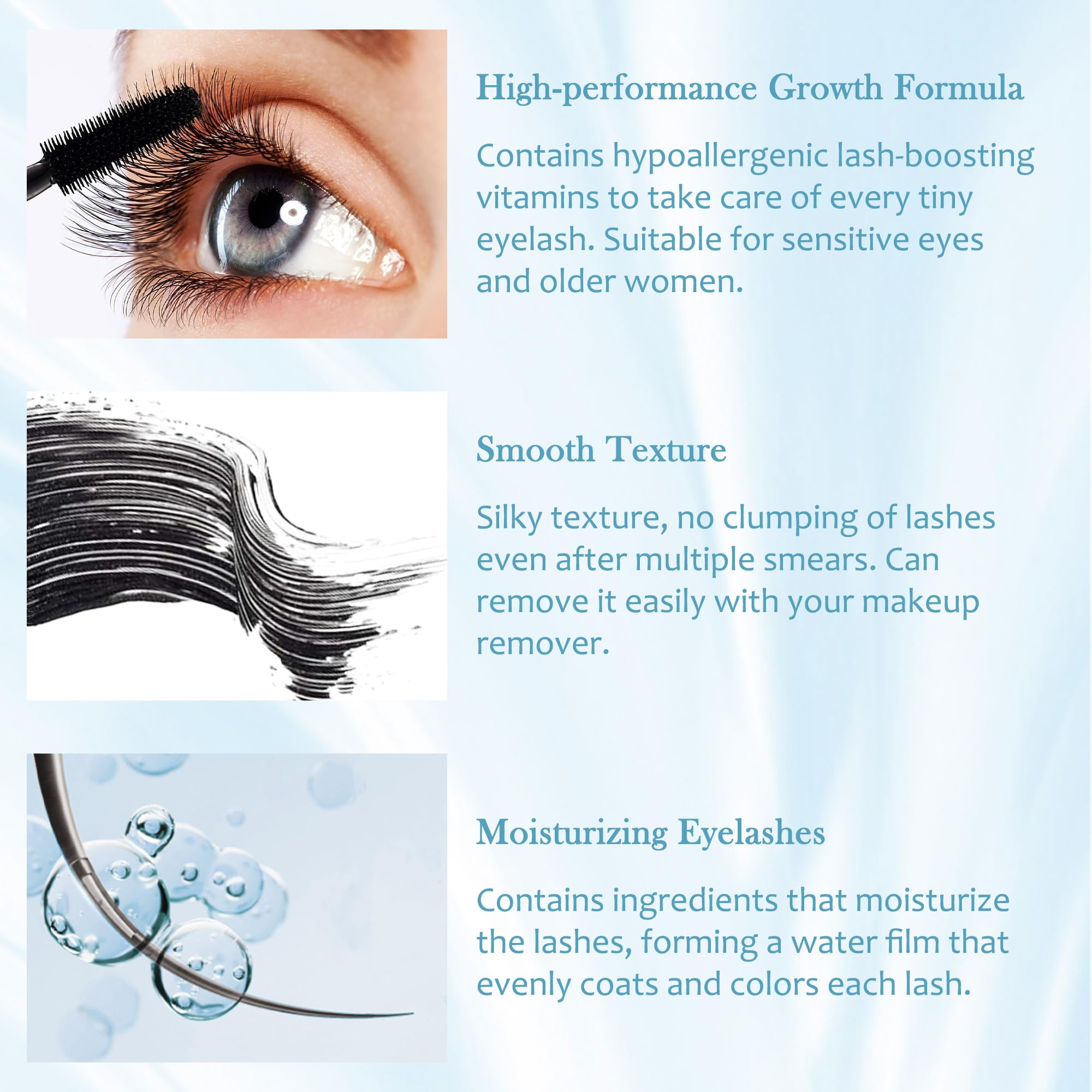 Lestpola Waterproof Volumizing Mascara for Seniors, 0.24 Fl Oz, Black, Hypoallergenic, Smudge-proof for Thinning Lashes