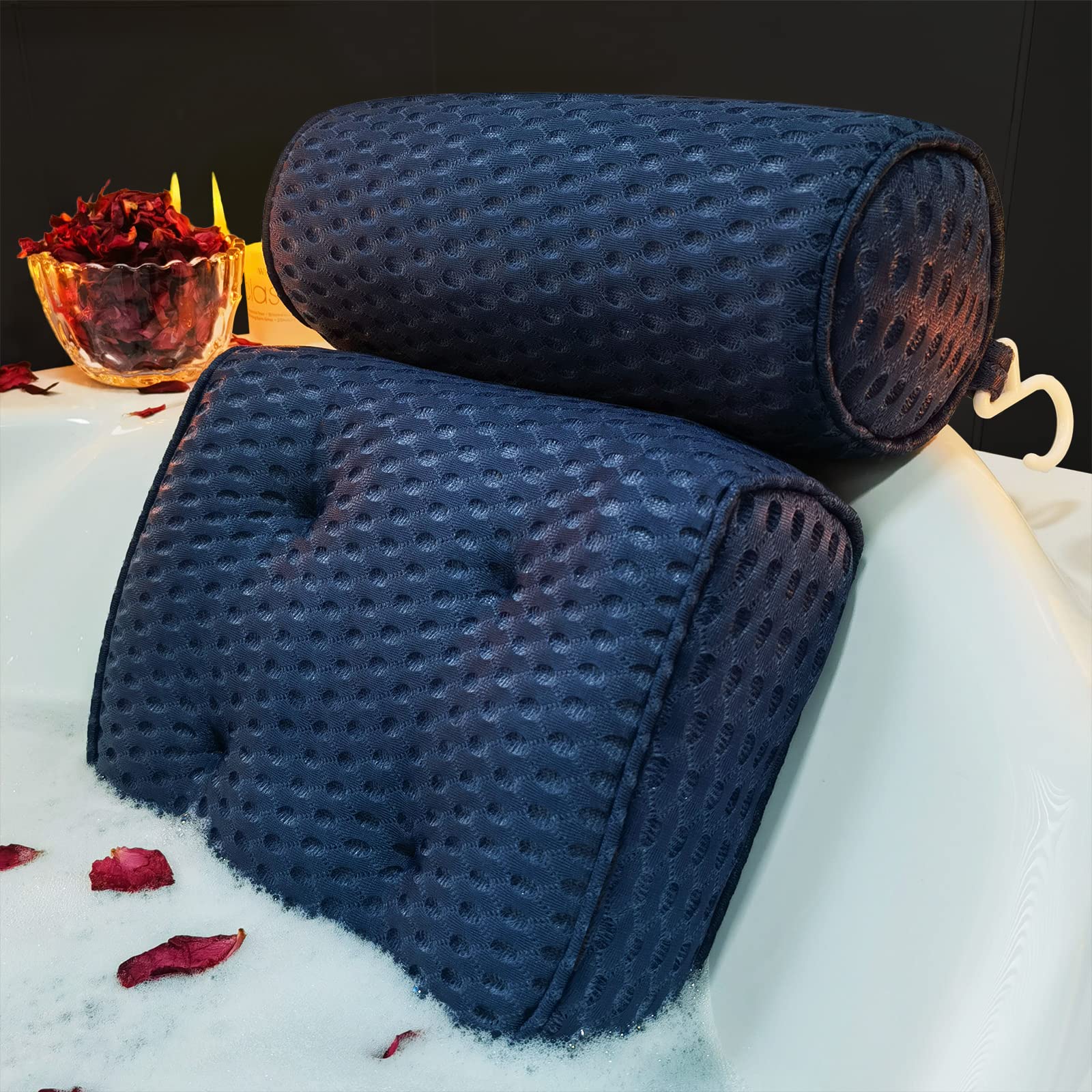 Aeroivi Bathtub Pillow Headrest Bath Pillows For Tub Neck And Back Support With Non Slip Suction Cups Spa Bath Cushion Dark Blue