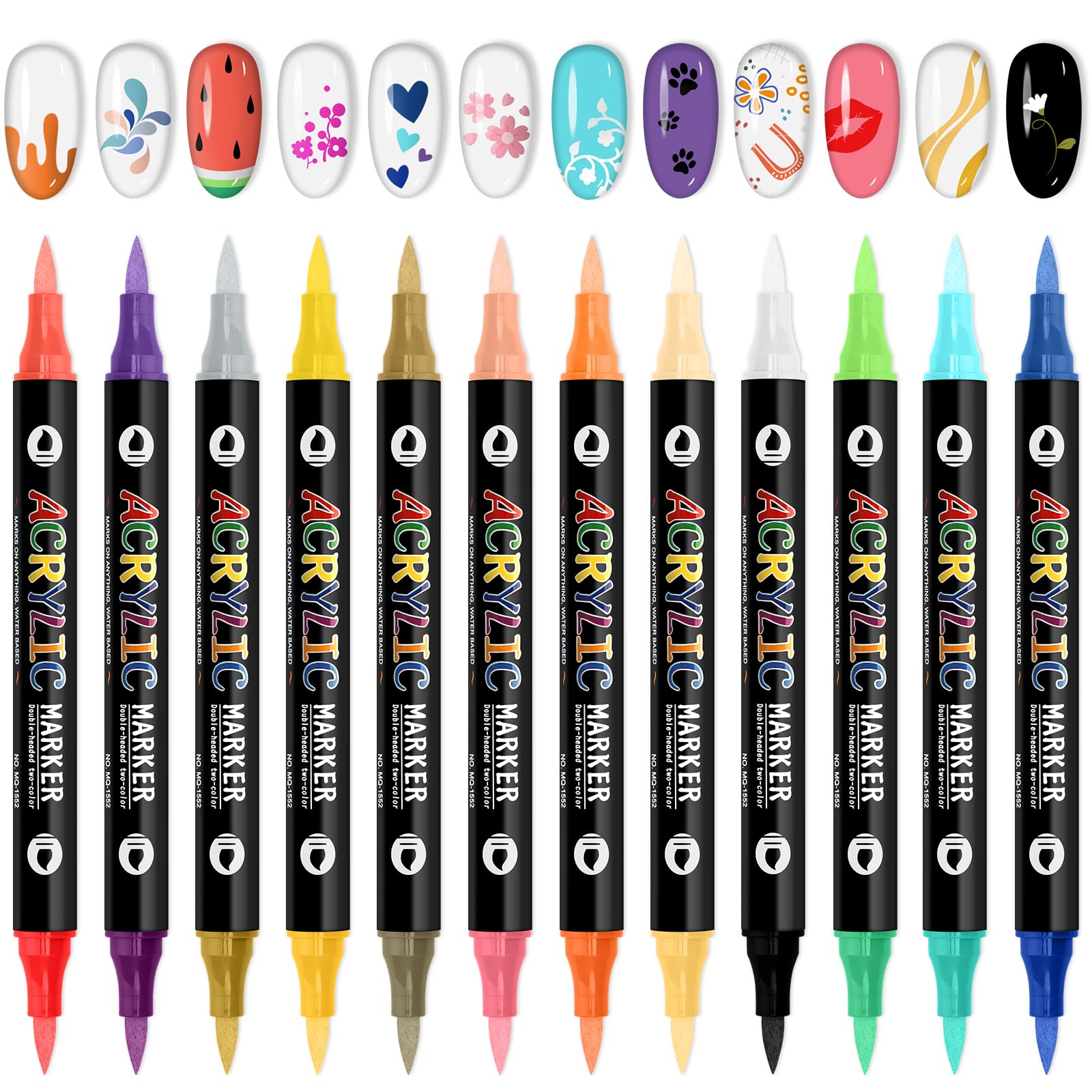 EBANKU 24 Color Nail Art Pens Set 3D Acrylic Paint Nail Art Quick-Drying Nail Point Dotting Liner Pen Sets for Home & Salon Nail