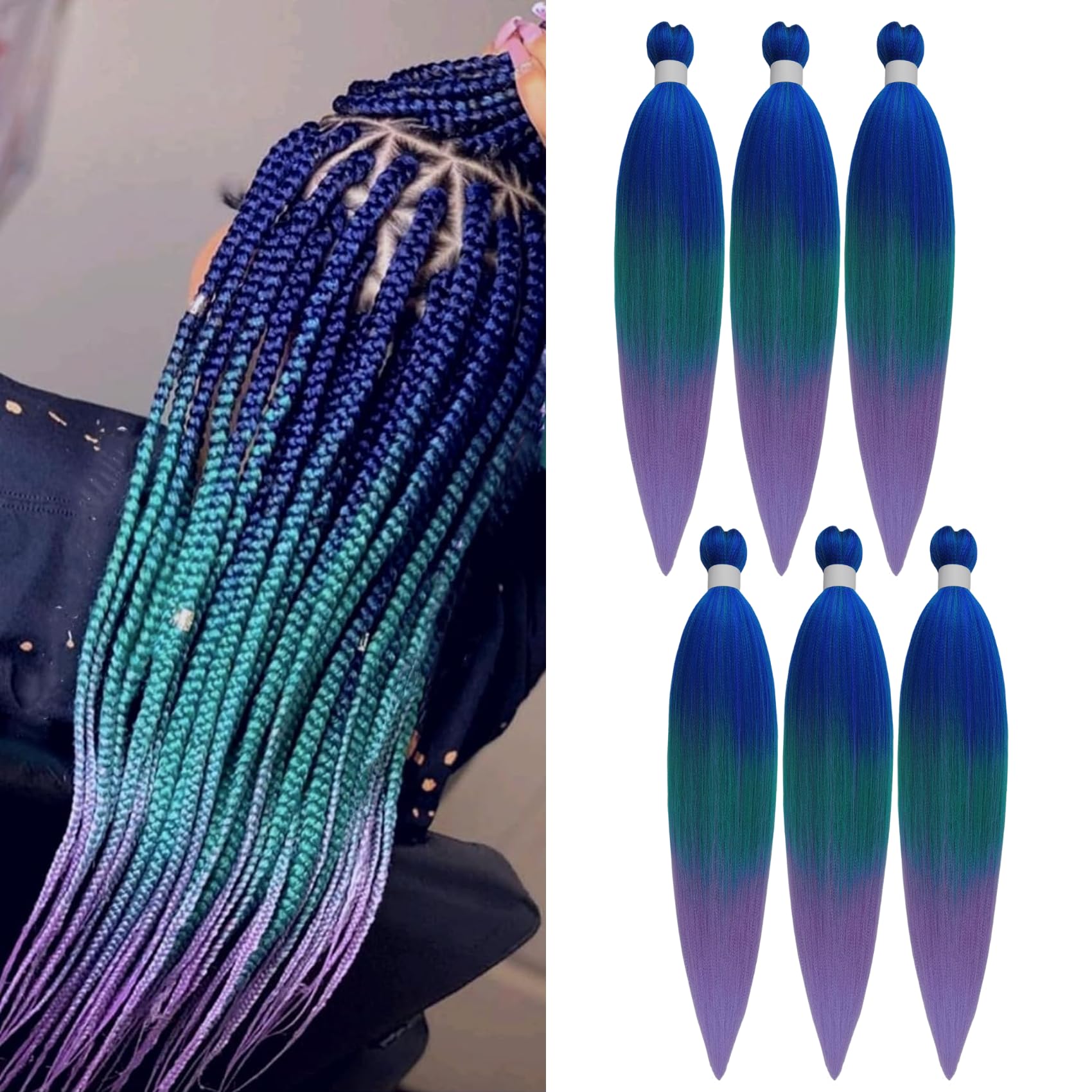 Ombre Braiding Hair Pre stretched Blue Green Lavender Ombre Kanekalon Prestretched Braiding Hair Micro Ez Braid Knotless Colored