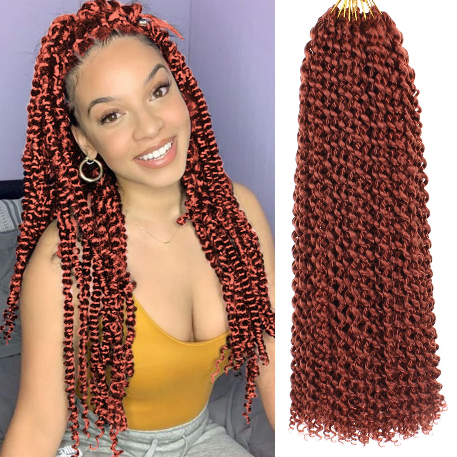 Leeven 18 Inch Water Wave Passion Twist Crochet Braids Hair For Butterfly Locs Crochet Hair Hot Water Setting Copper Red Passion