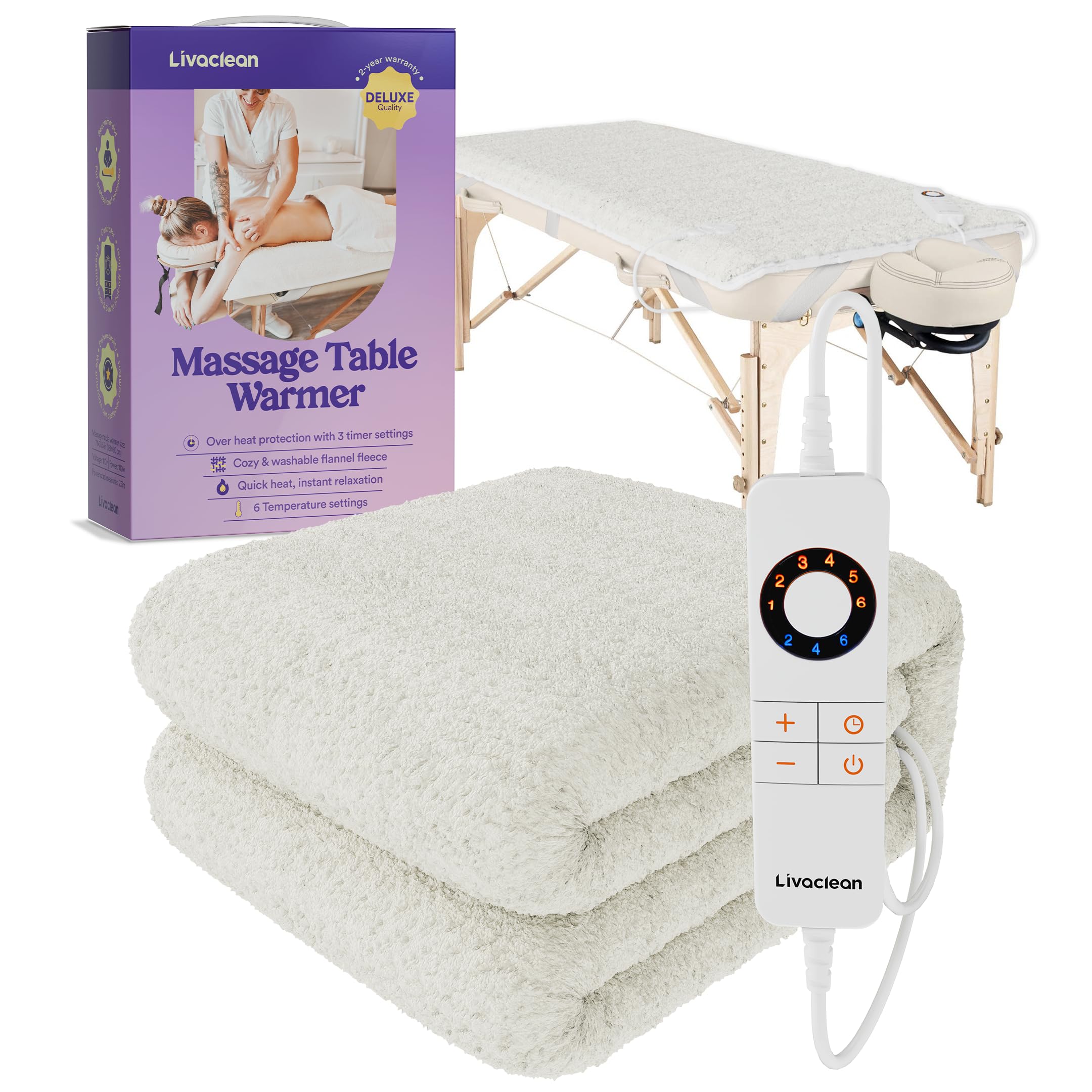 Flannel Massage Table Warmer w/ 6 Temperature Settings (71'' x 31.5   ) LivaClean Fleece Massage Table Warmer Heating Pad Blanke