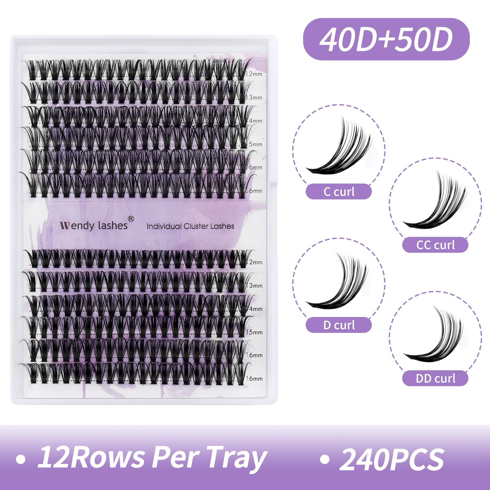 Lash Clusters Individual Cluster Lashes 40/50D Diy Lashes 12-16Mm Mixed Length C/D Curl Thin Band Cluster Lashes Matte Black Eye