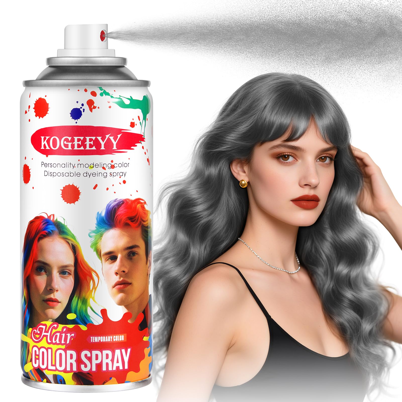 Gray Hair Spray Temporary Hair Color Spray for Kids Women Men (Gray, 120ML)