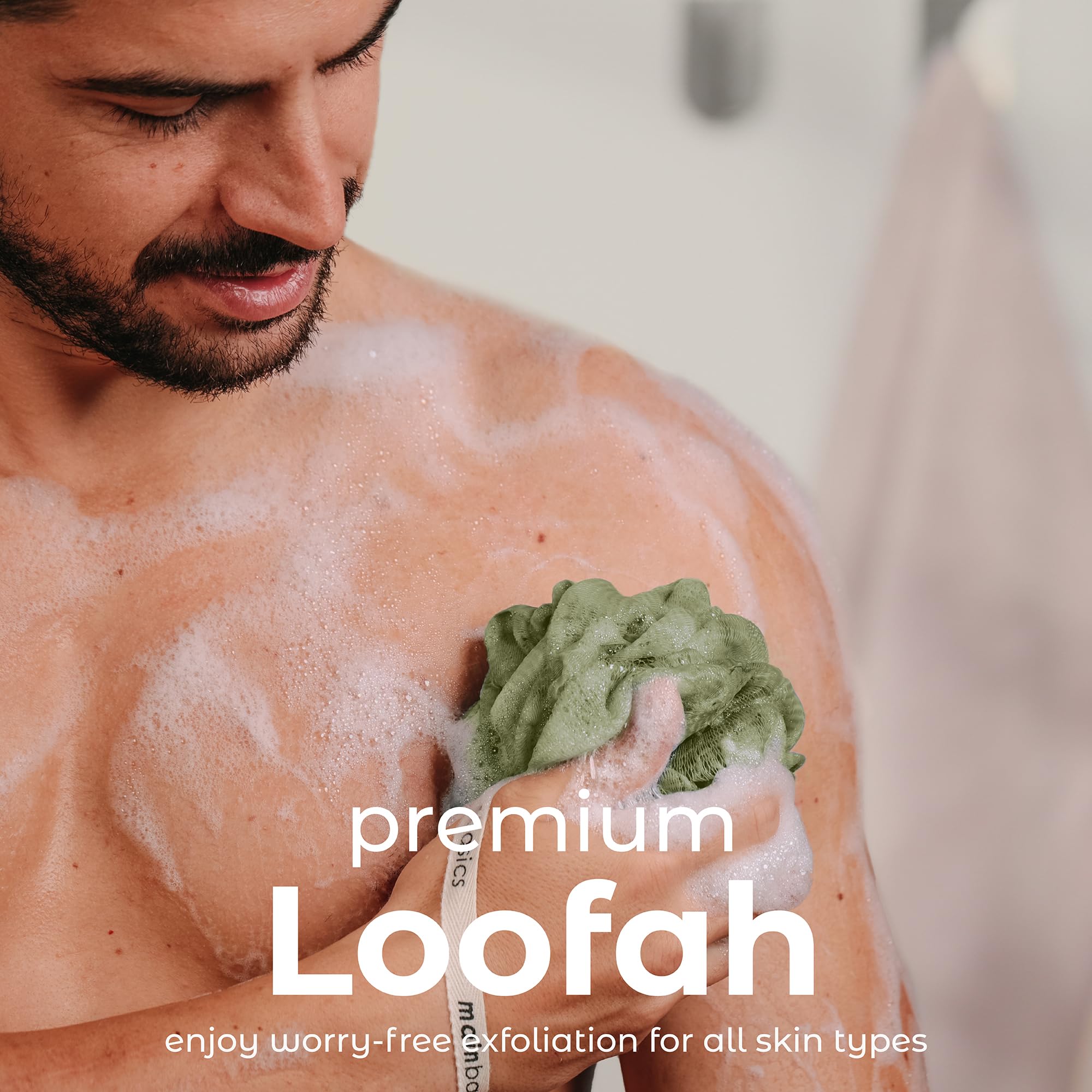 Mainbasics Bath Shower Loofah Sponge Pouf Body Scrubber Exfoliator Body Wash Sponge (Set Of 3, Earthy Love)
