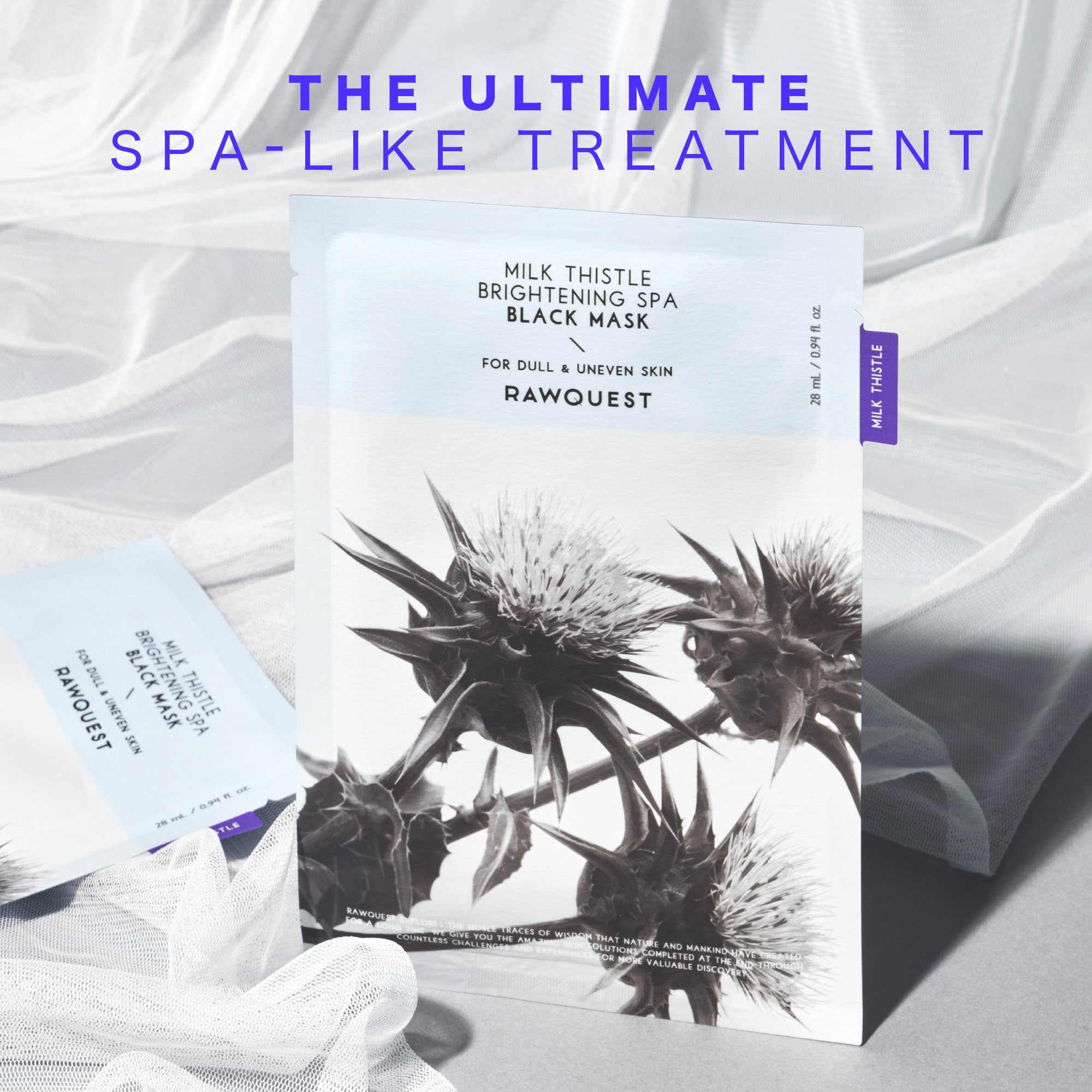 Rawquest- Milk Thistle Brightening Spa Black Mask (5Ea) I Korean Sheet Masks For Face, Hydrating, Moisturizing, Soothing, Firmin