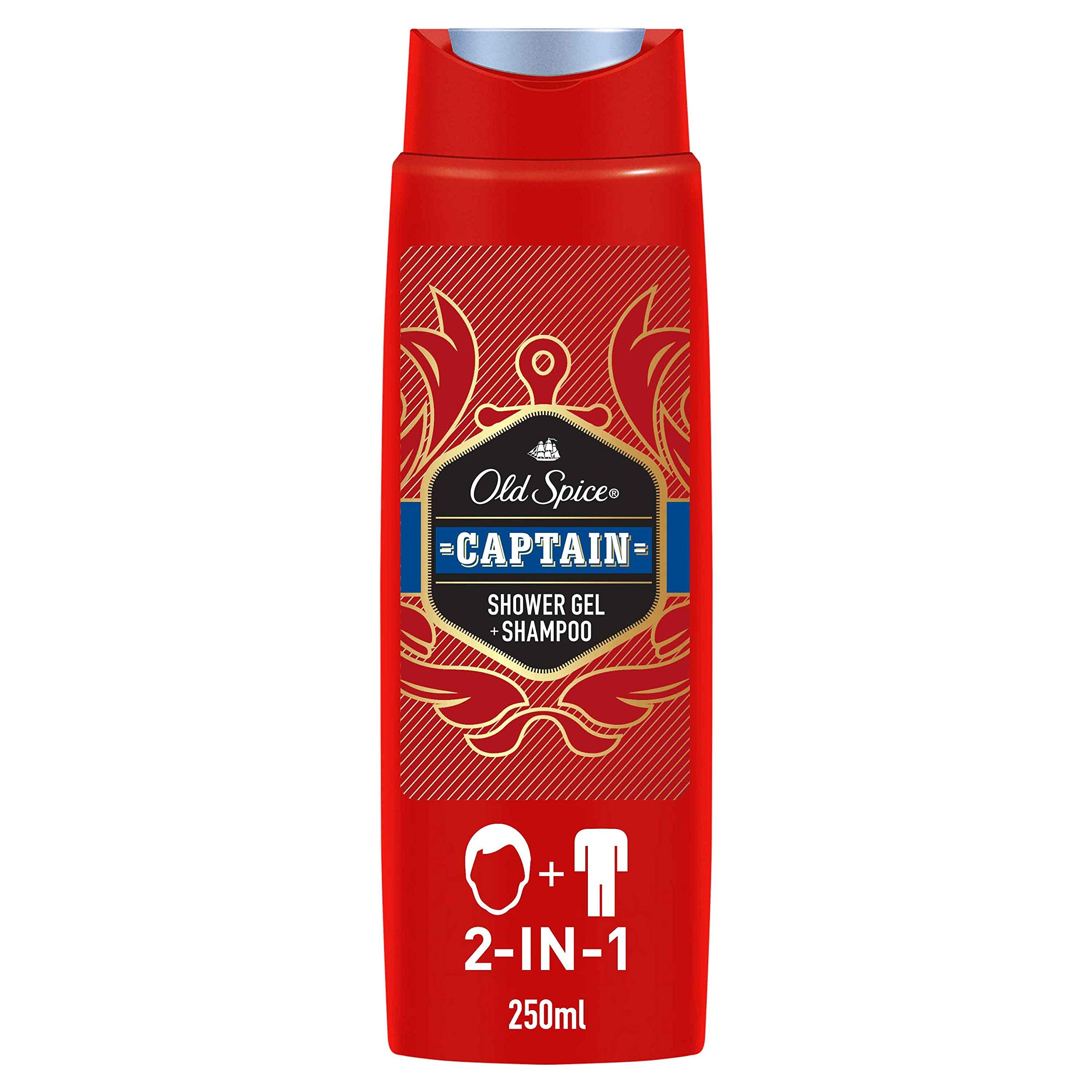 Old Spice Captain Shower Gel and Shampoo for Men (6 x 250 ml), 2-in-1 Shower Gel + Shampoo, with Male Long-Lasting Fragrance, Pa