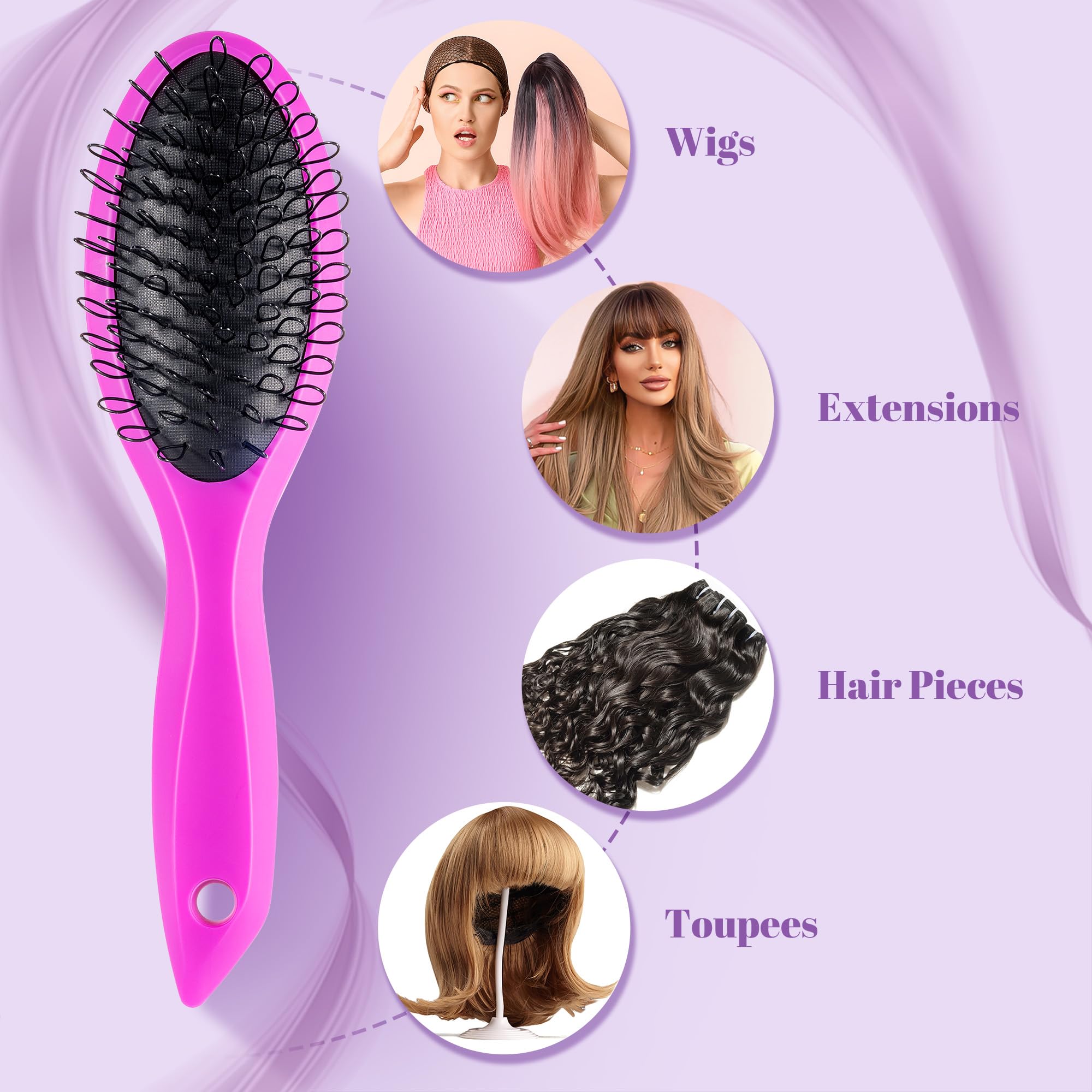 Stylemate Wig Brush Comb Set, 3pcs Professional Styling Extension Brush Kit with Travel Size for Human and Synthetic Hair Smooth