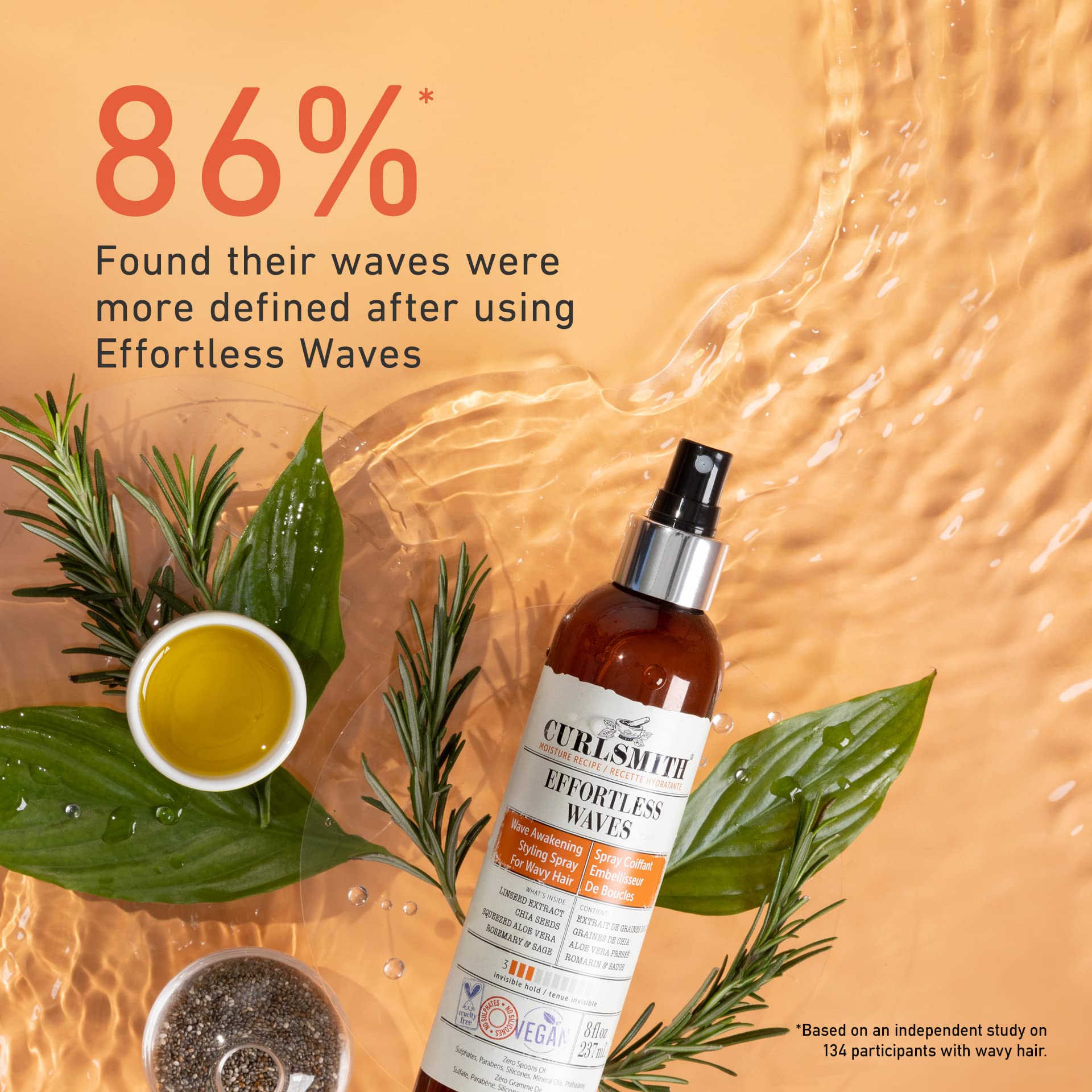 Curlsmith - Effortless Waves Styling Spray, Lightweight And Moisturising, Reduce Frizz, Natural Look, For Wavy And Curly Hair, V
