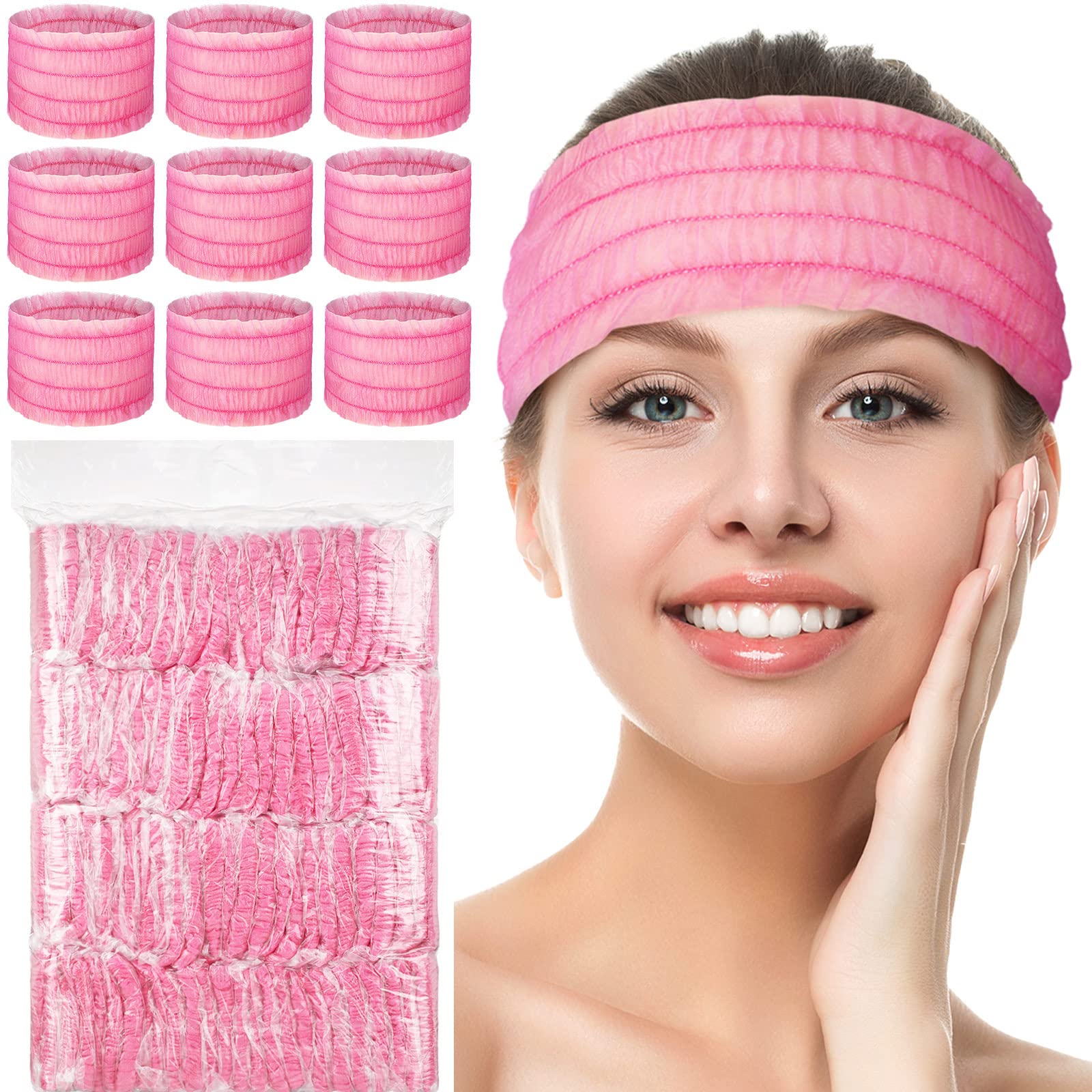 Chuangdi 100 Pieces Disposable Spa Headbands Soft Non-woven Facial Hair Band Elastic Facial Head Wraps Cloth Stretch Skin Care M