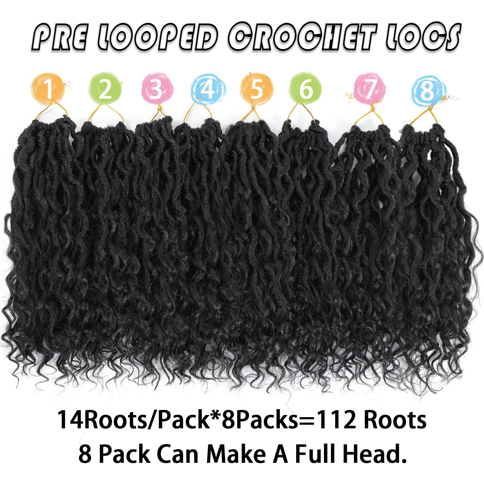 Col Bling Goddess Locs Crochet Hair, 10 Inch, 8 Packs, Synthetic Faux Locs with Curly Ends, Color #1B