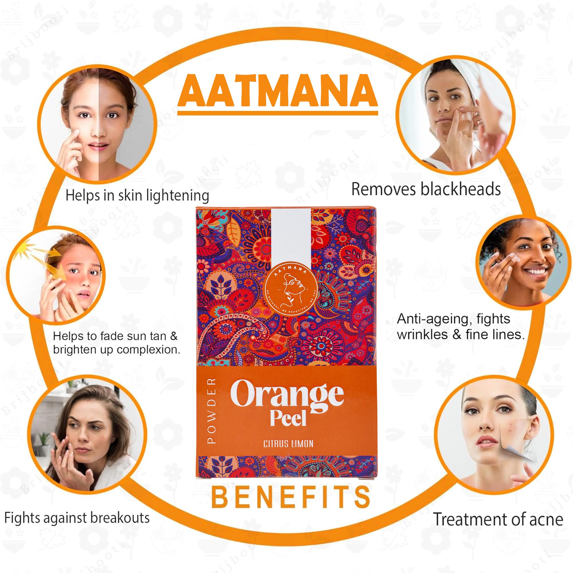 AATMANA Orange Peel Powder | Citrus Aurantium | Face Brightening Skin Lightening Dark Spots | Deep Cleansing Skin | with vitamin