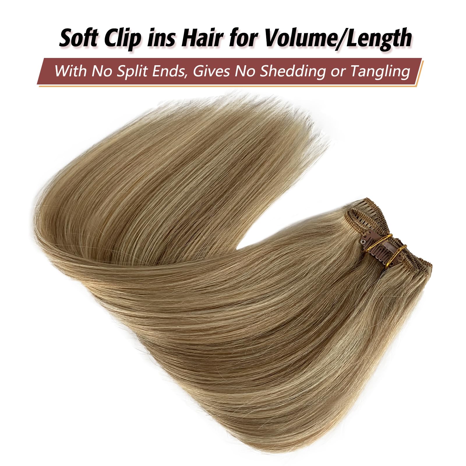 Clip In Hair Extensions Human Hair Blonde Highlight Real Hair Clip In Extensions For White Women 15 Inch Short Straight Beige Bl