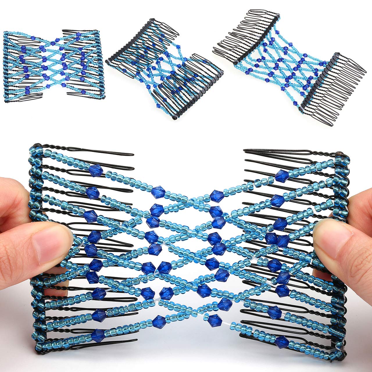 Ccbeauty 6 Pcs Magic Hair Comb Elastic Beaded Hair Clips Women Decorative Accessories,Bride Double Slides Stretching Hairpins Co