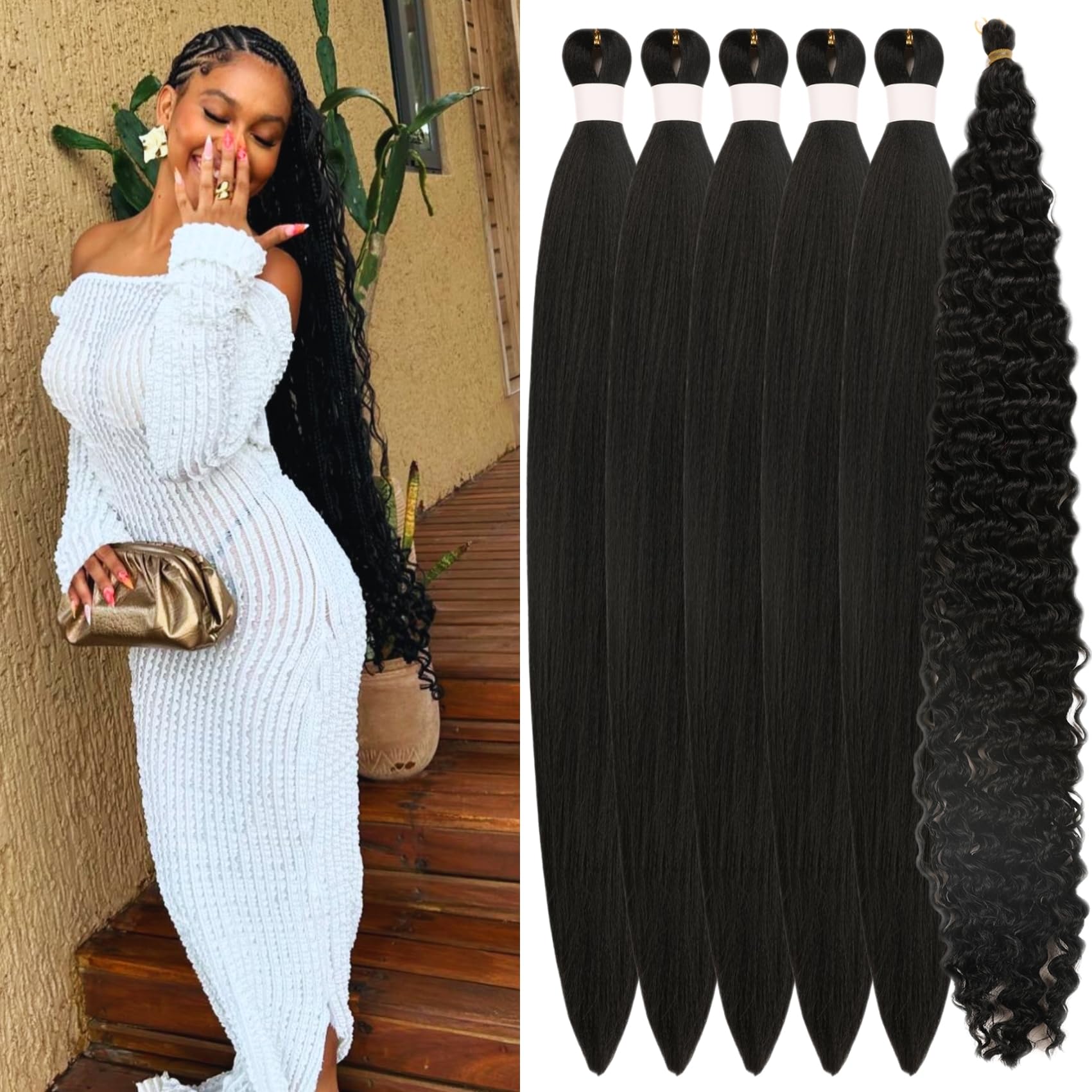 Black Braiding Hair Pre Stretched 30Inch for Boho Braids Long Knotless Weave Boho Braids Hair for Braiding
