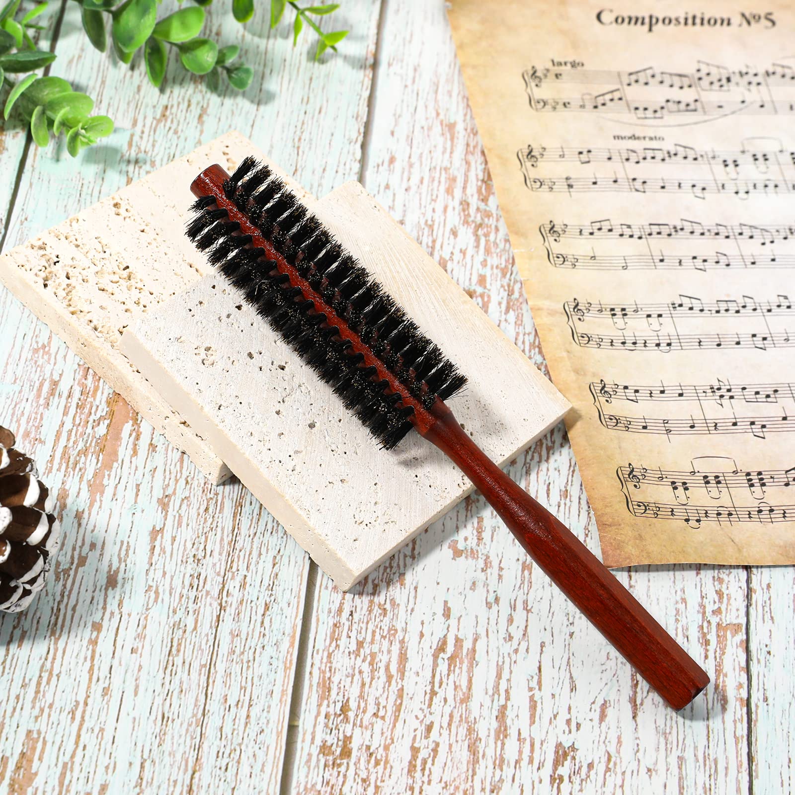 Small Boar Bristle Hair Brush, Portable Round Natural Bristle Travel Brush With Wood Handle For Thin Or Short Hair, Adding Volum