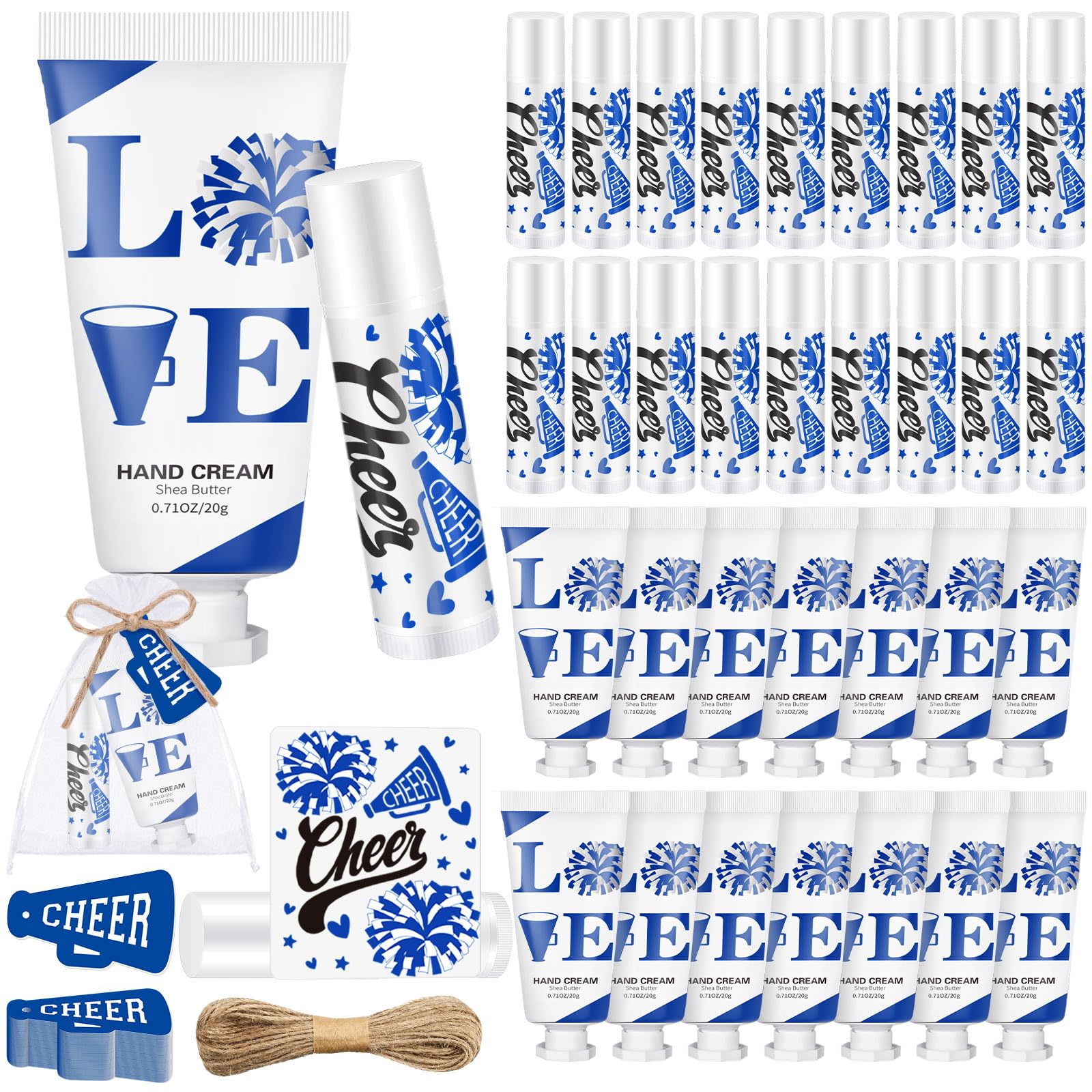 Heigble 144 Pcs Blue Cheer Favors Natural Bulk Lip Balm and Hand Cream Set, Include 36 Lip Balm 36 Moisturizing Hand Cream 36 Ba