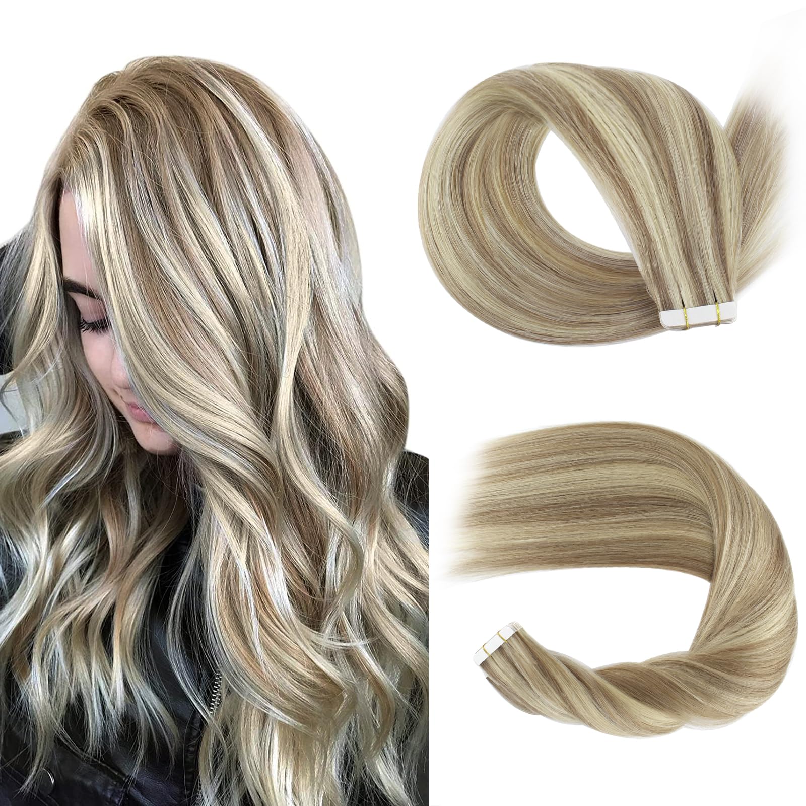 Sassina 14 Inch Human Hair Tape In Extensions 50 Grams Remy Tape In Hair Extensions Human Hair 20 Pcs Swedish Blonde And Ash Blo